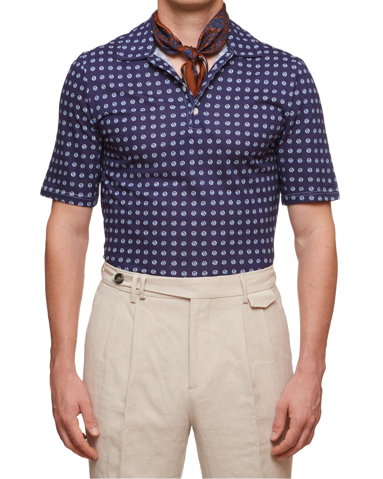 SARTORIO Napoli by KITON Navy Blue Spotted Cotton Pique Short Sleeve Polo Shirt NEW SARTORIO