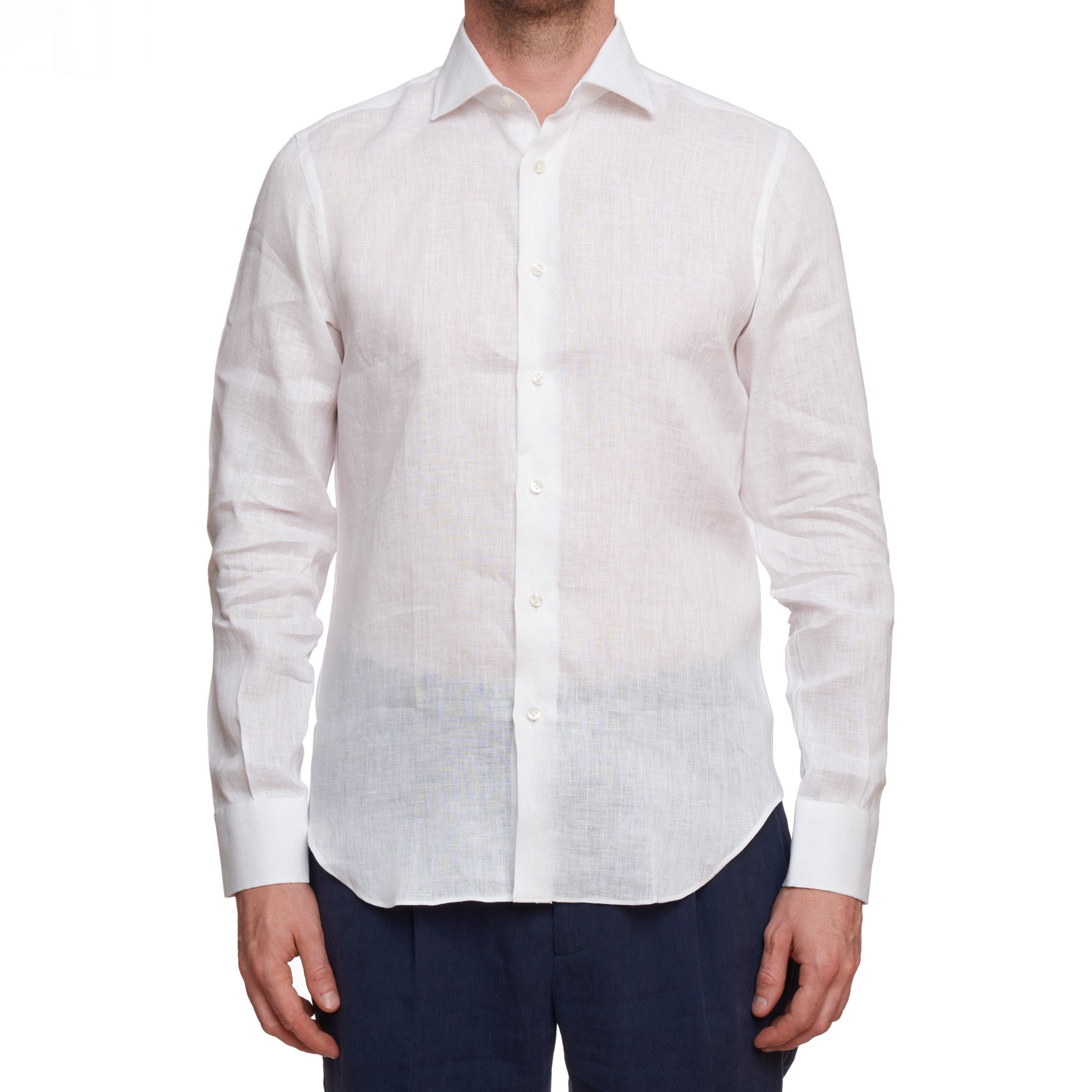 SARTORIO Napoli by KITON White Linen Spread Collar Shirt Slim Fit NEW SARTORIO