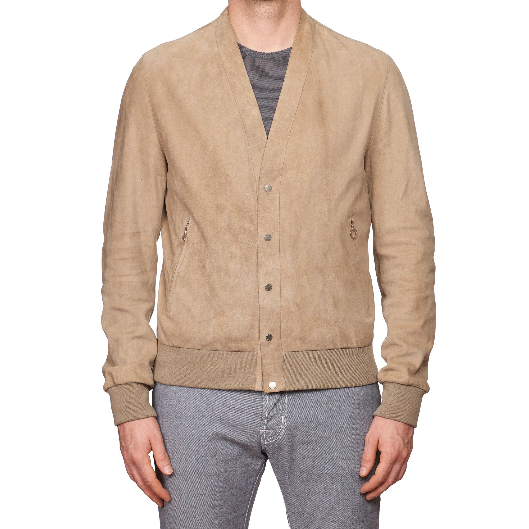 SERAPHIN Beige Goat Suede Leather Cardigan Jacket Blouson FR 50 US M SERAPHIN
