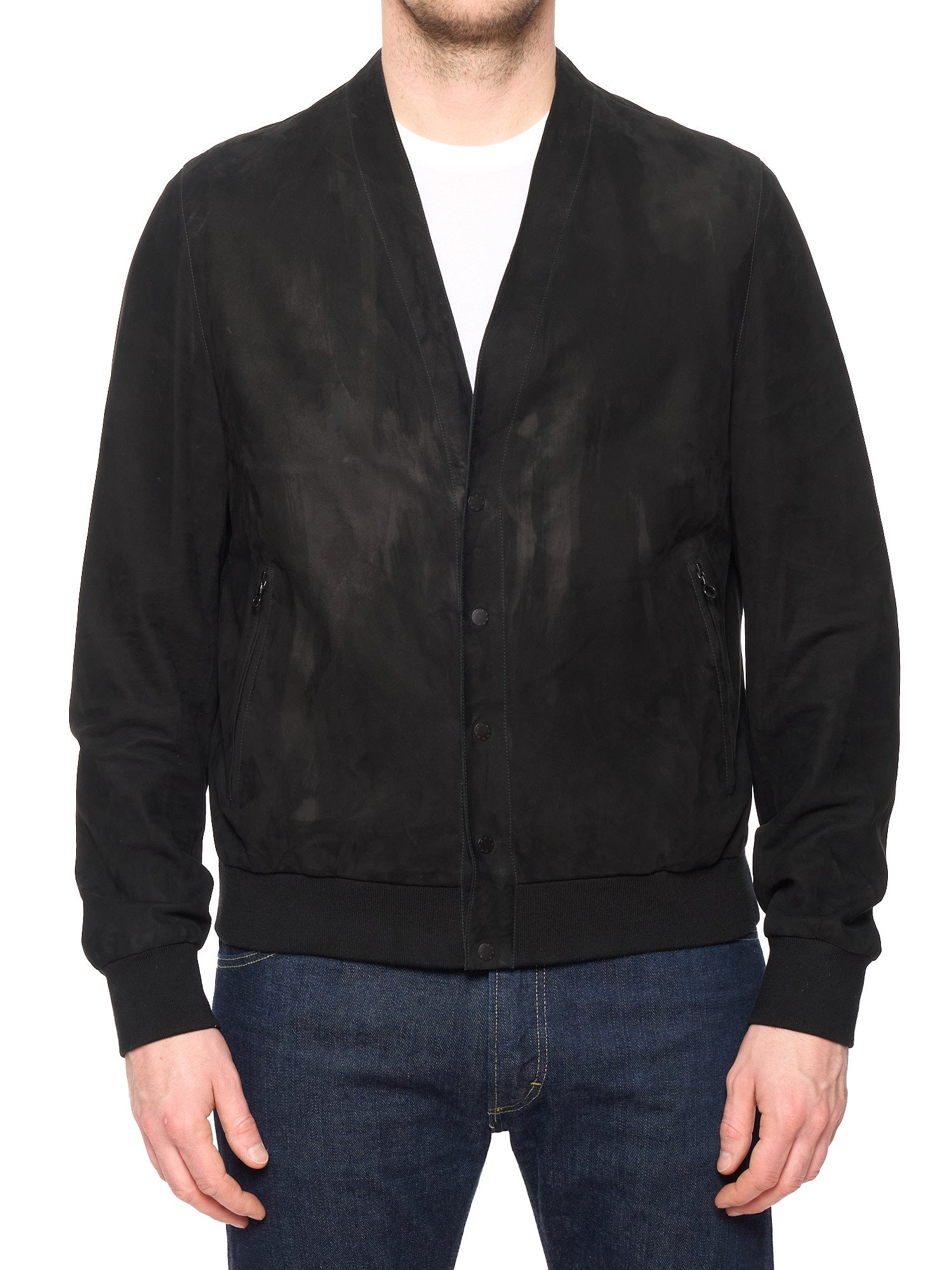 SERAPHIN Black Goat Suede Leather Cardigan Jacket Blouson