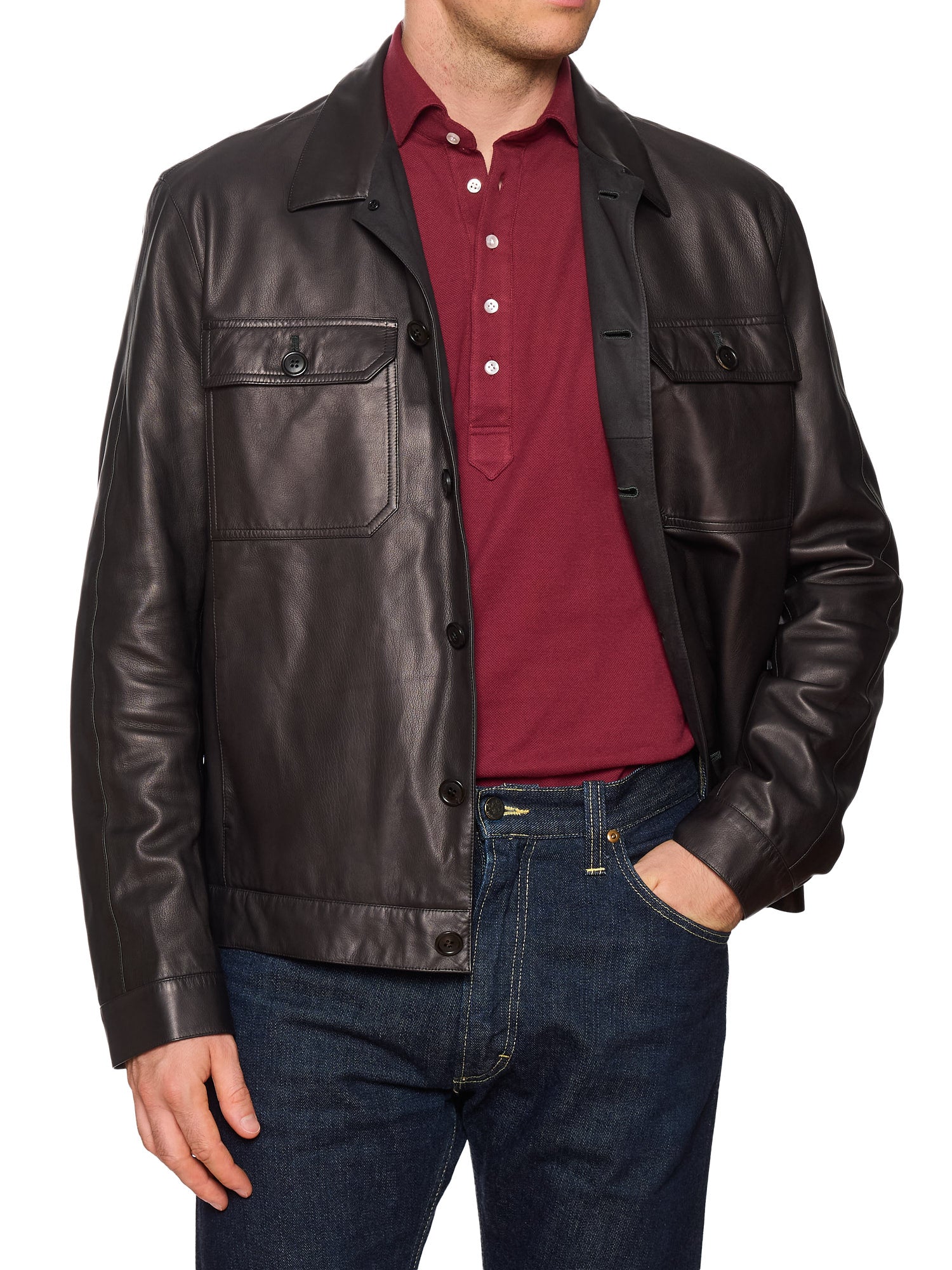 SERAPHIN Black Lamb Leather Unlined Trucker Jacket NEW