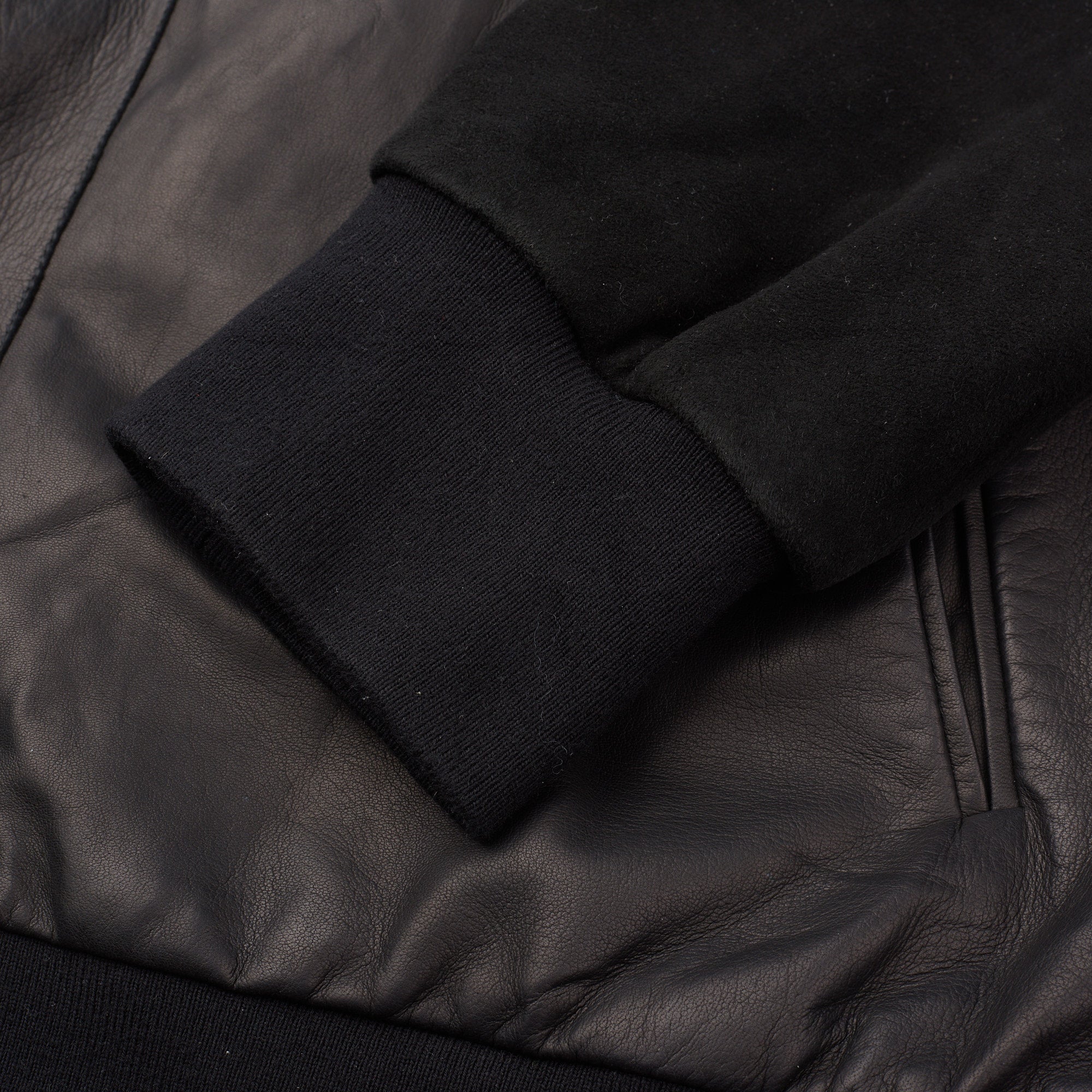 SERAPHIN Black Lamb Nappa & Suede Leather Unlined Cardigan Jacket Blouson FR 52 US L NEW SERAPHIN