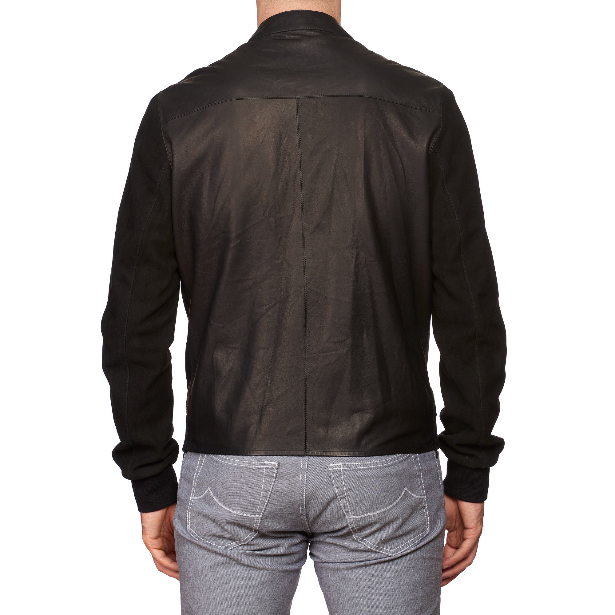 SERAPHIN Black Lamb Nappa & Suede Leather Unlined Cardigan Jacket Blouson FR 52 US L NEW SERAPHIN