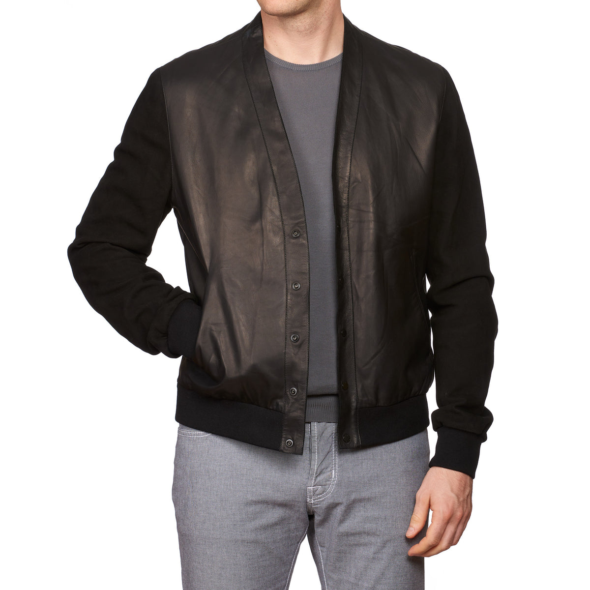 SERAPHIN Black Lamb Nappa & Suede Unlined Jacket Blouson FR 52 US L NE
