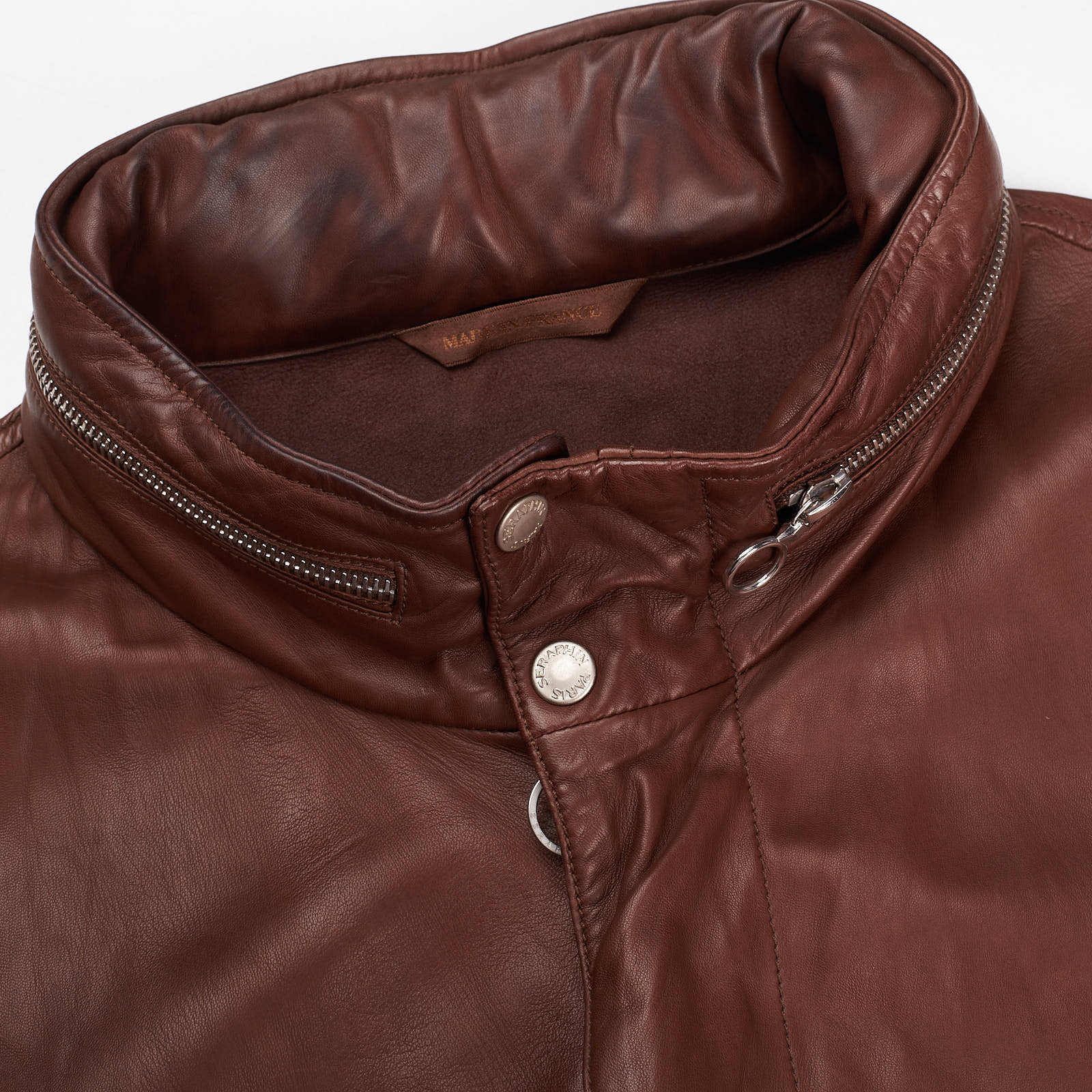 SERAPHIN Brown Lamb Leather Unlined Hooded Bomber Jacket FR 50 US M SERAPHIN