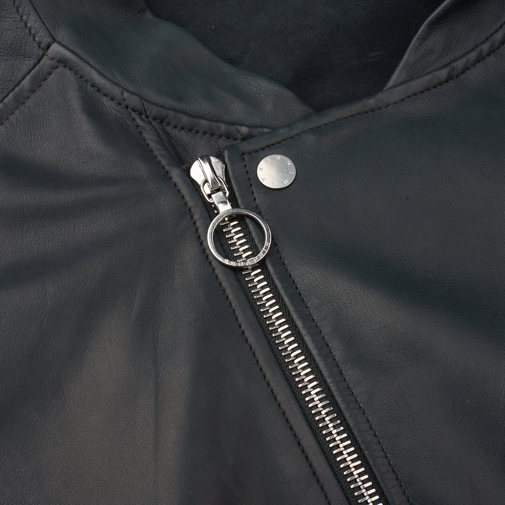 SERAPHIN Dark Green Lamb Leather Asymmetrical Biker Jacket FR 50 US M SERAPHIN
