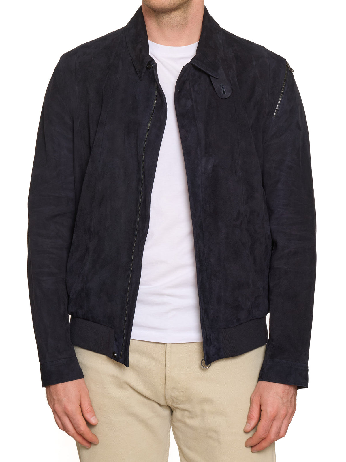 SERAPHIN France Navy Blue Deer Suede Leather Silk Lined Jacket