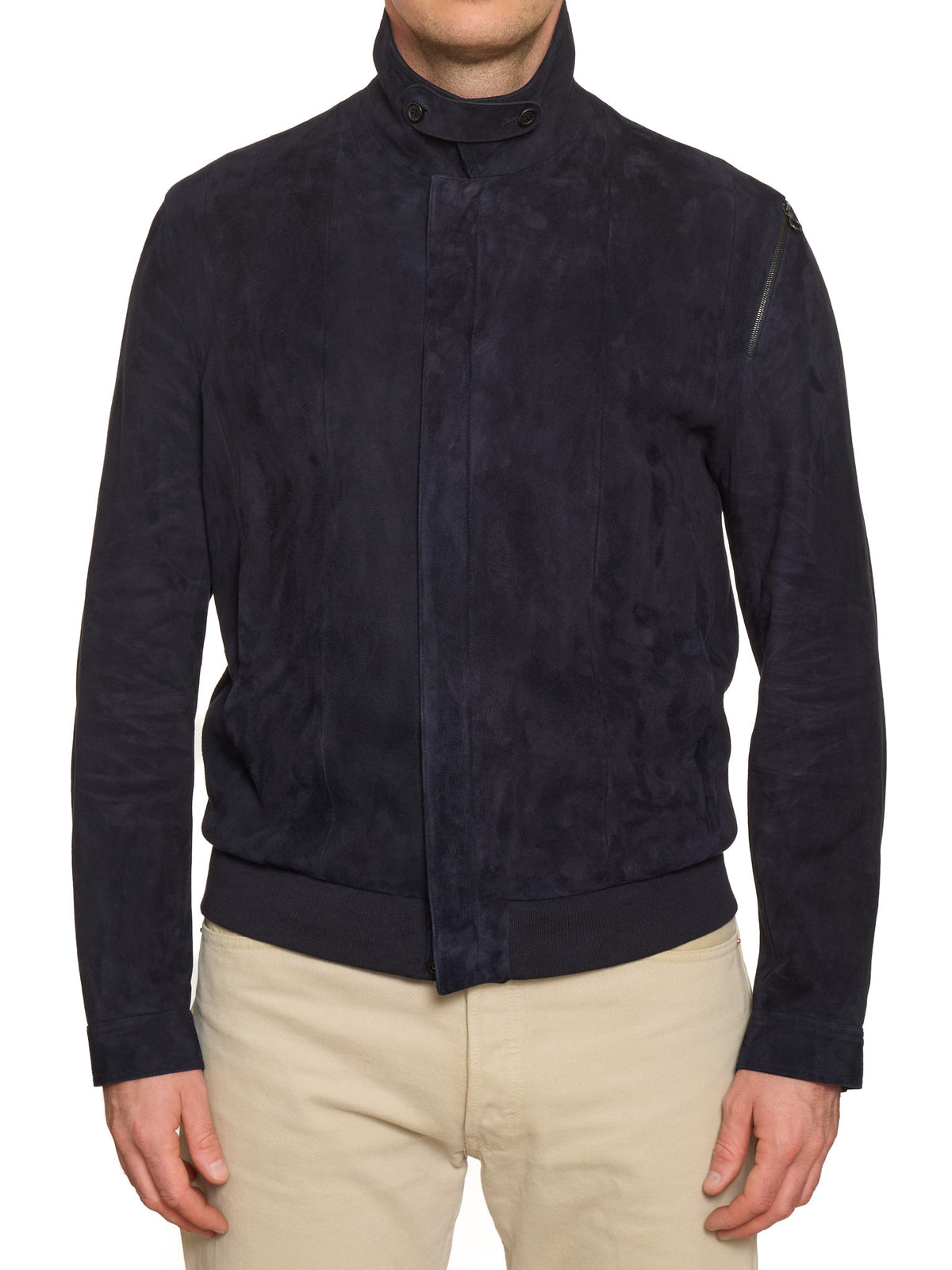 SERAPHIN France Navy Blue Deer Suede Leather Silk Lined Jacket