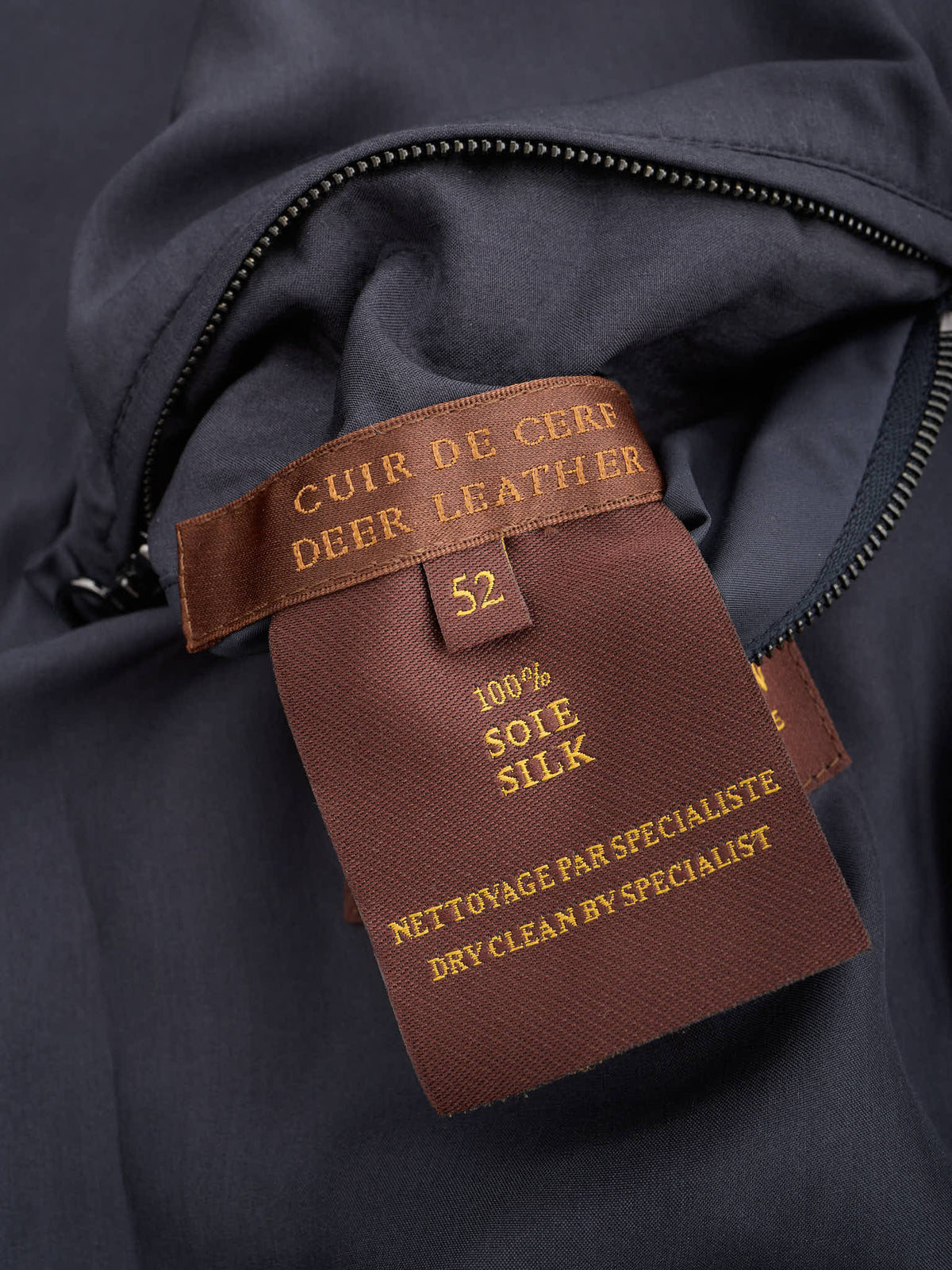 SERAPHIN France Navy Blue Deer Suede Leather Silk Lined Jacket
