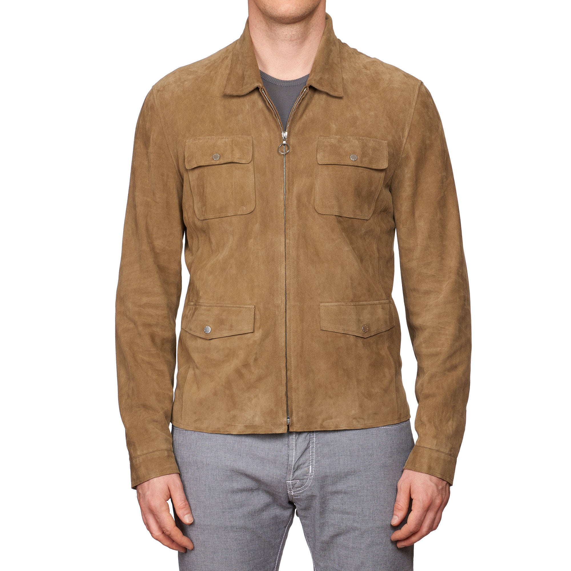 SERAPHIN Khakie Goat Suede Leather Unlined Field Jacket FR 50 US M SERAPHIN