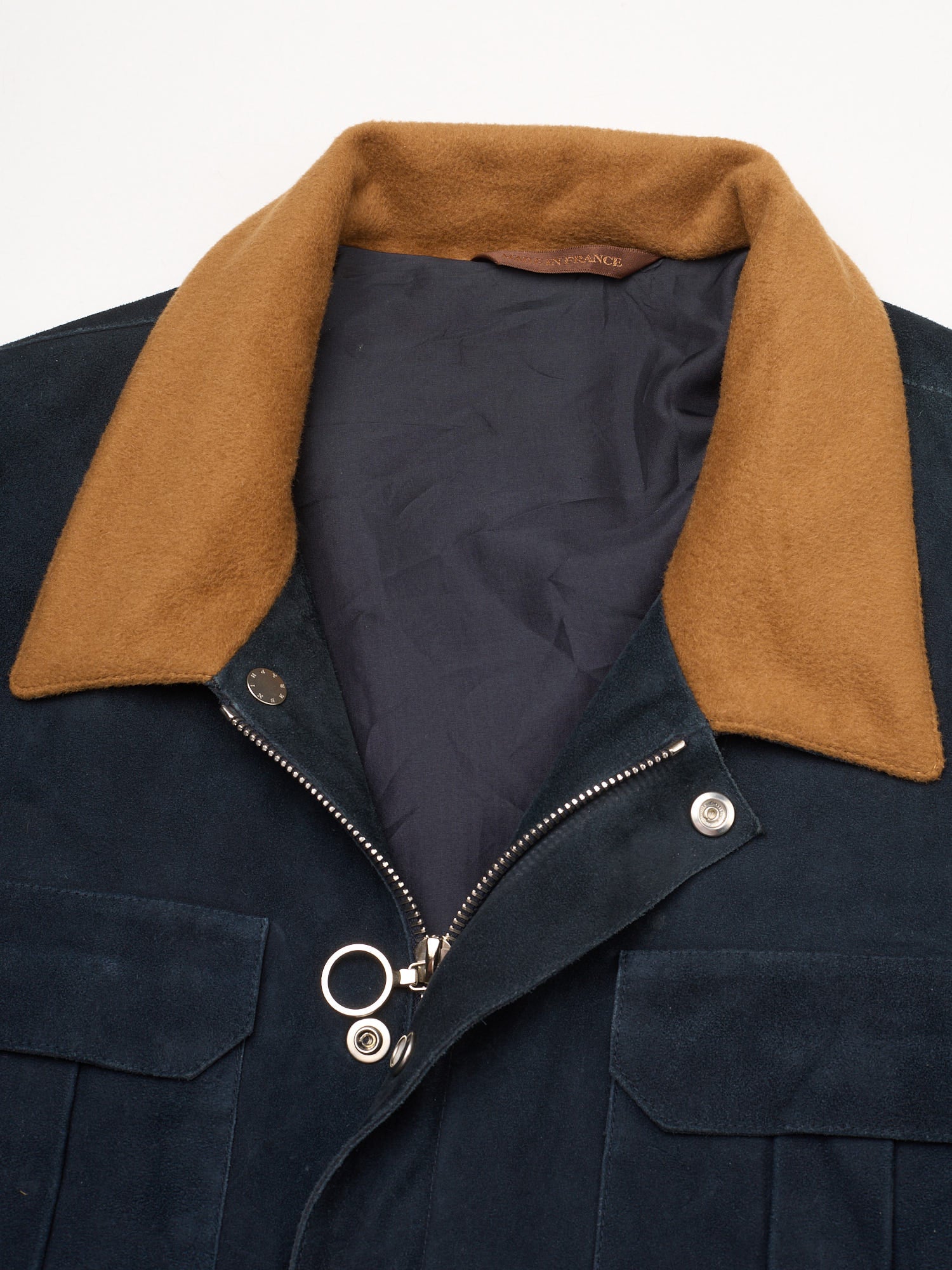 SERAPHIN Navy Blue Lamb Leather Silk Lined Field Jacket FR 50 US M