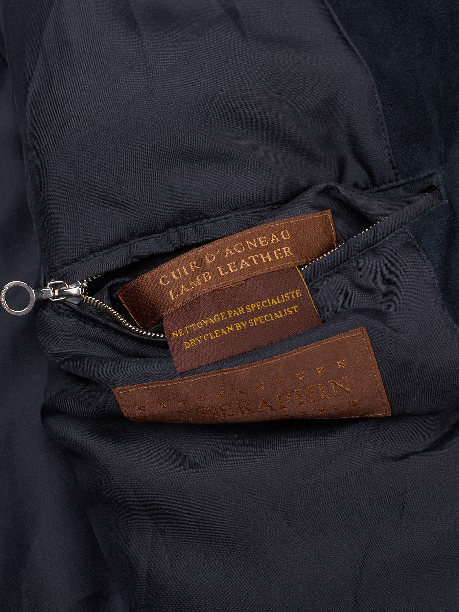 SERAPHIN Navy Blue Lamb Leather Silk Lined Field Jacket FR 50 US M