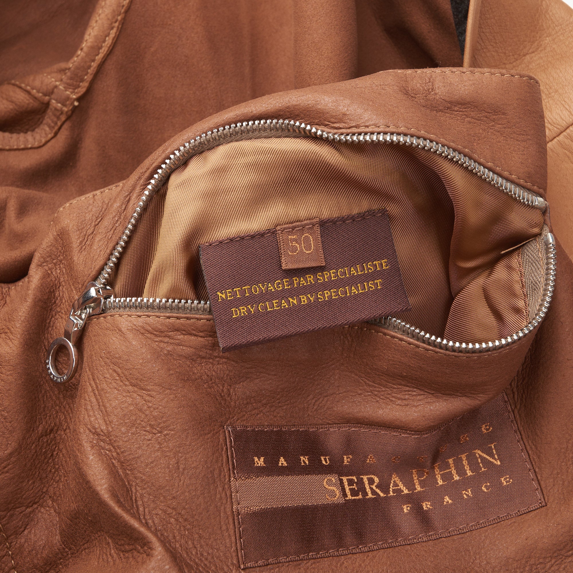 SERAPHIN Tan Lamb Leather Unlined Bomber Flight Jacket FR 50 US M SERAPHIN