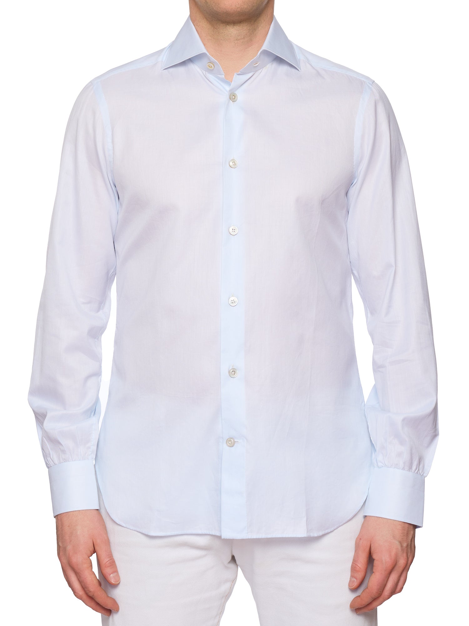 KITON Napoli Handmade Light Blue Cotton Dress Shirt EU 39 US 15.5