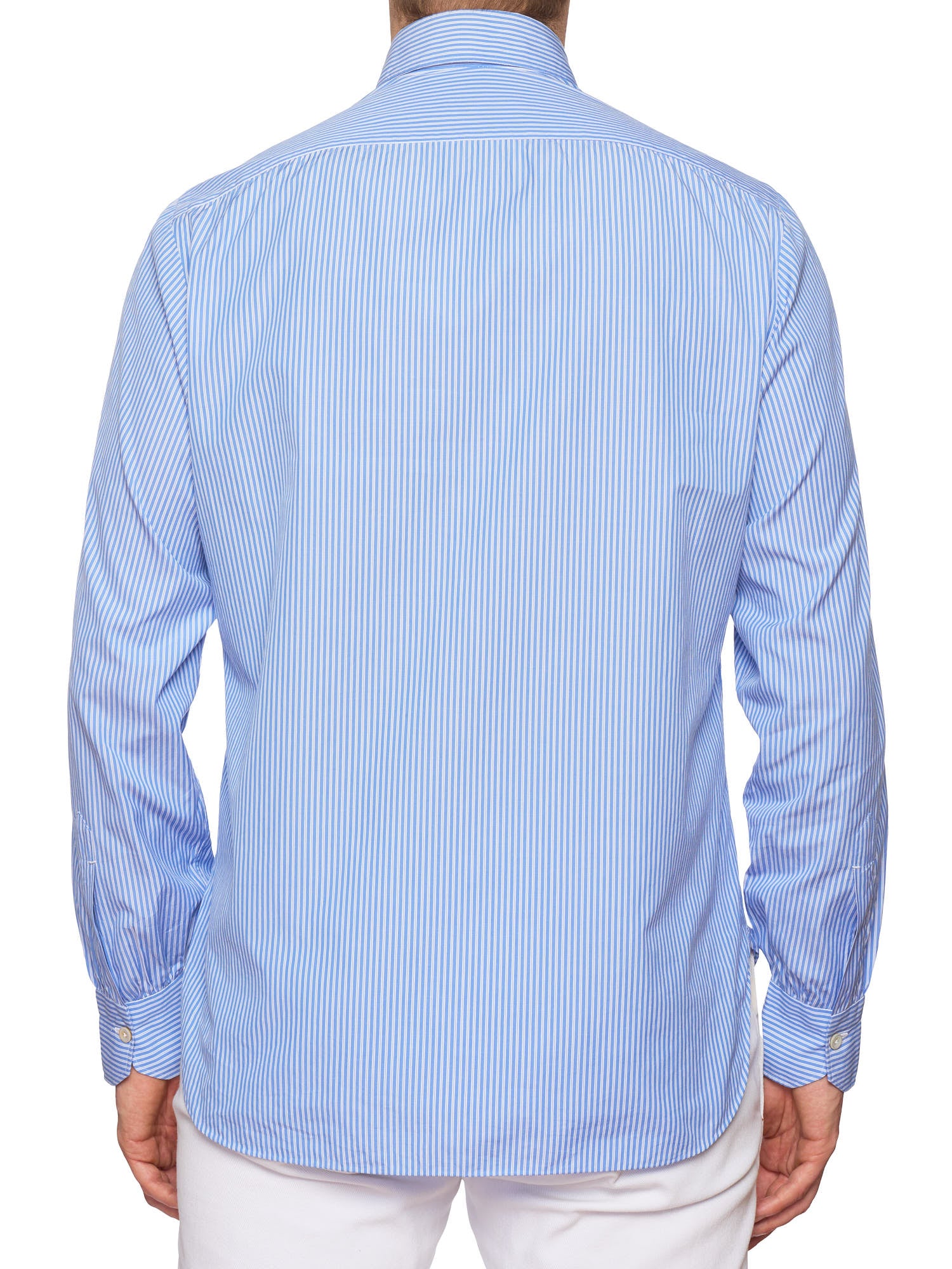 KITON Bespoke Handmade Blue Striped Cotton Button-Down Dress Shirt EU 39 US 15.5