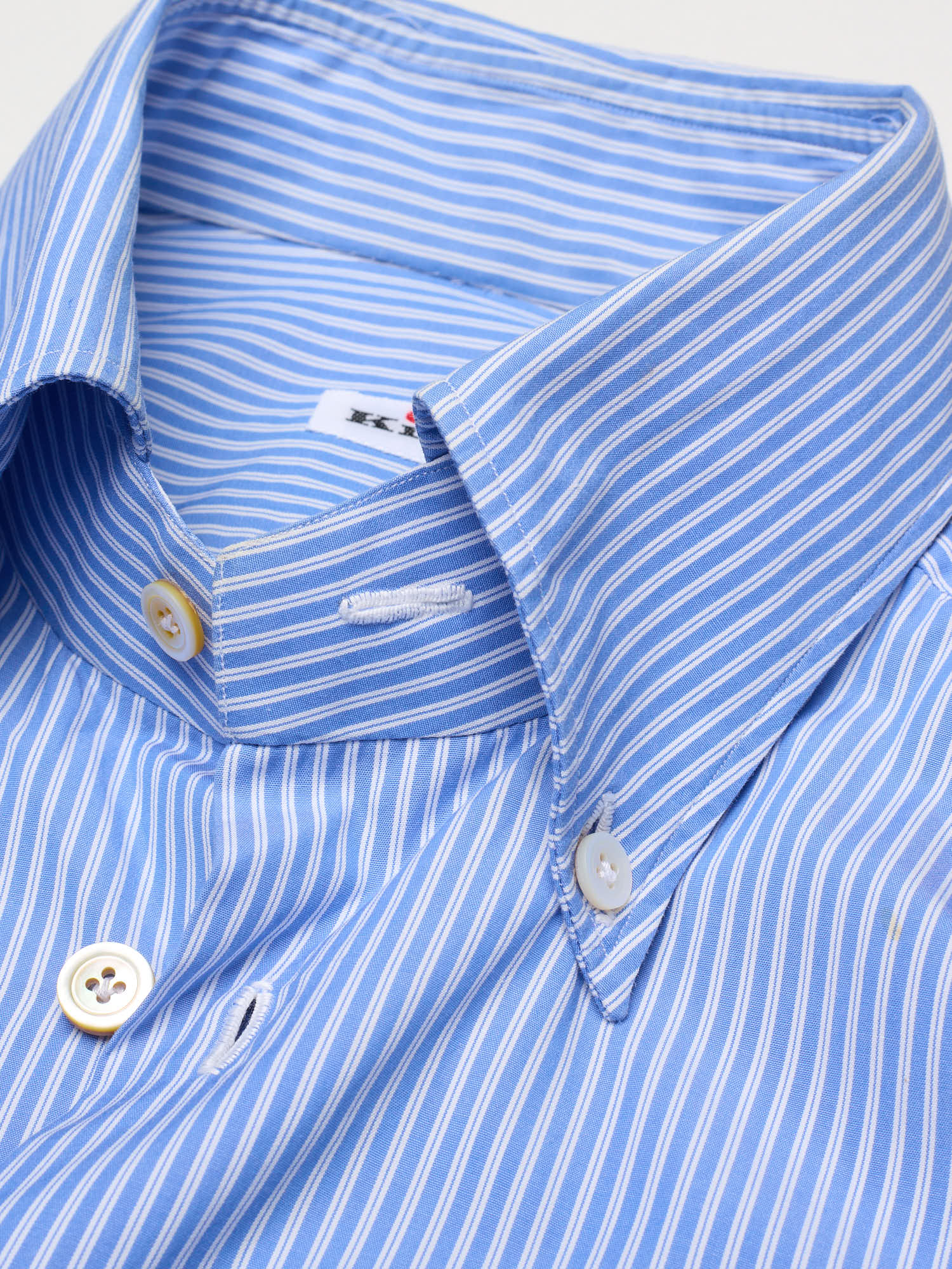KITON Bespoke Handmade Blue Striped Cotton Button-Down Dress Shirt EU 39 US 15.5