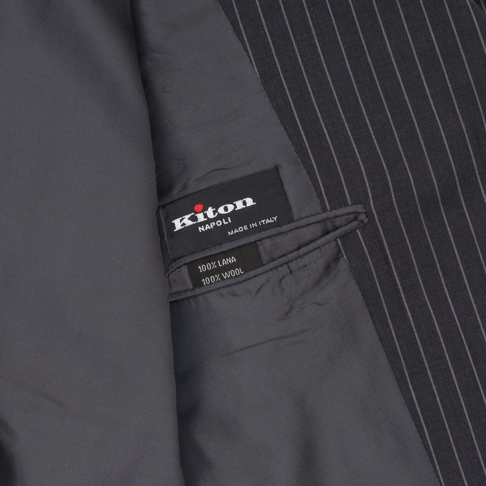 KITON Napoli Dark Gray Striped Wool 14 Micron Super 180's Jacket EU 50 NEW US 40