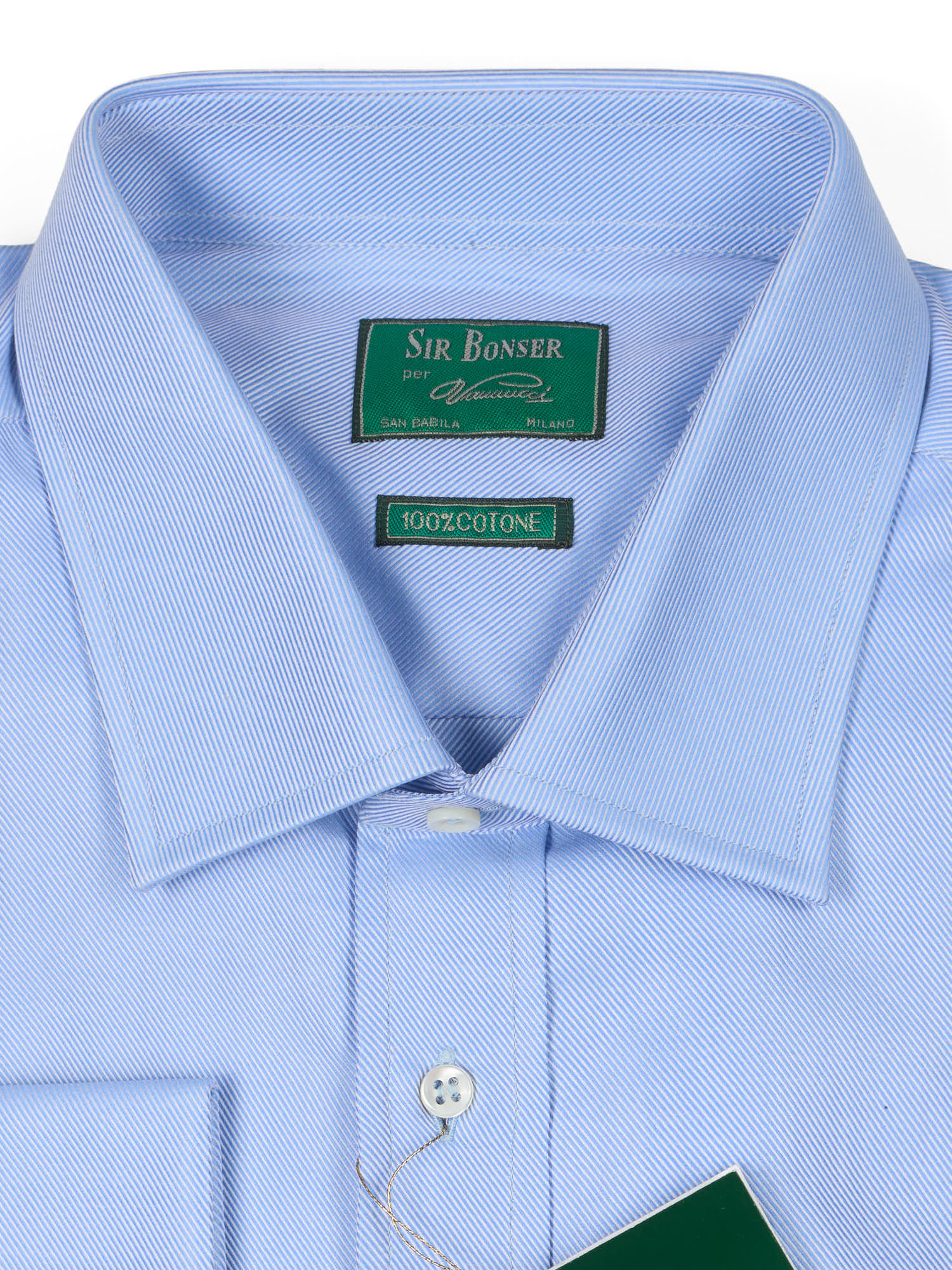 SIR BONSER for Vannucci Blue Twill Cotton French Cuff Dress Shirt