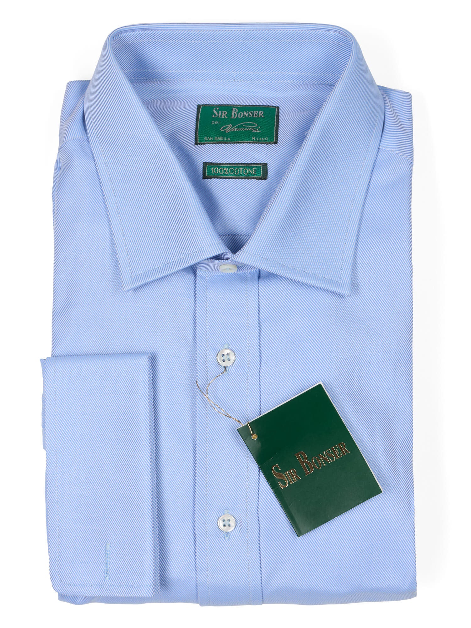 SIR BONSER for Vannucci Blue Twill Cotton French Cuff Dress Shirt