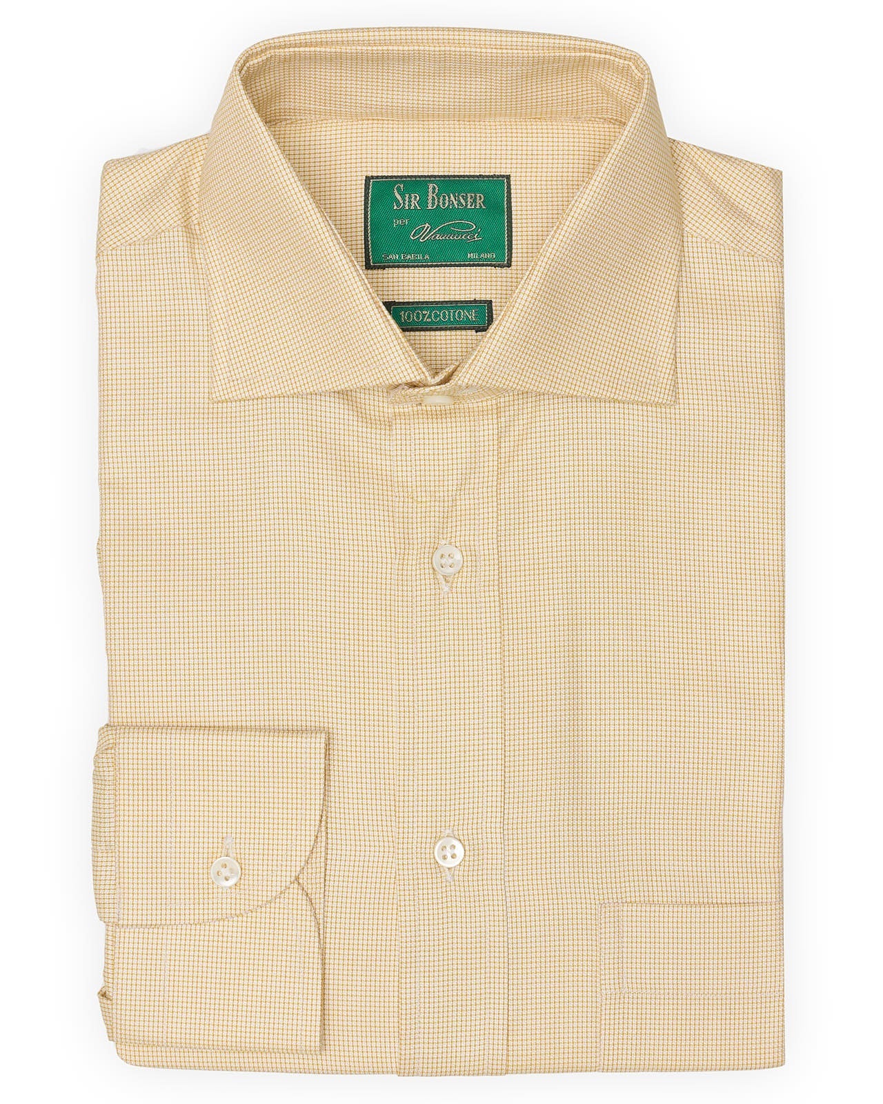 SIR BONSER for Vannucci Gold Fancy Check Royal Oxford Cotton Shirt EU 38 NEW US 15