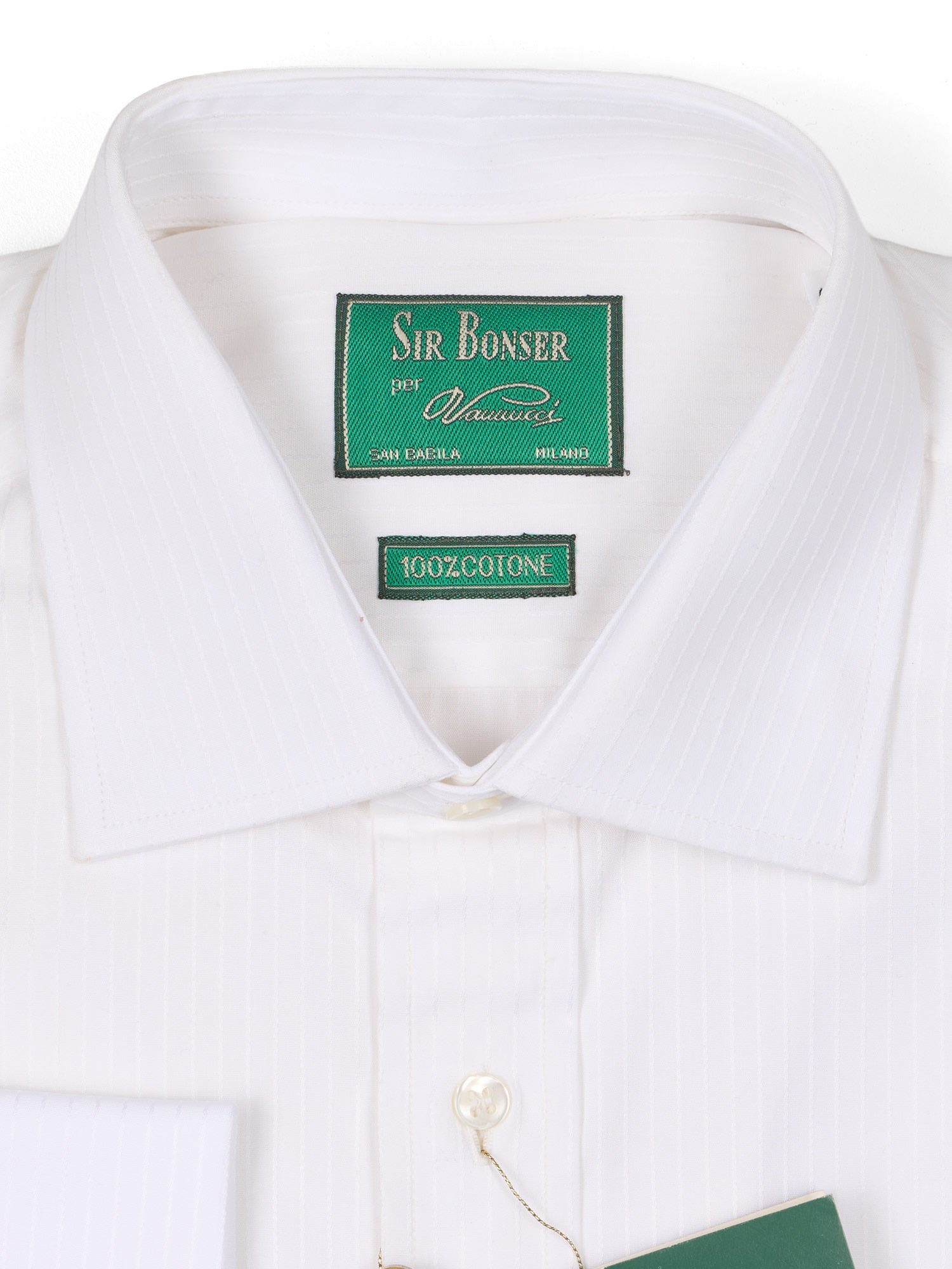 SIR BONSER for Vannucci White Striped Dobby Cotton French Cuff Dress Shirt