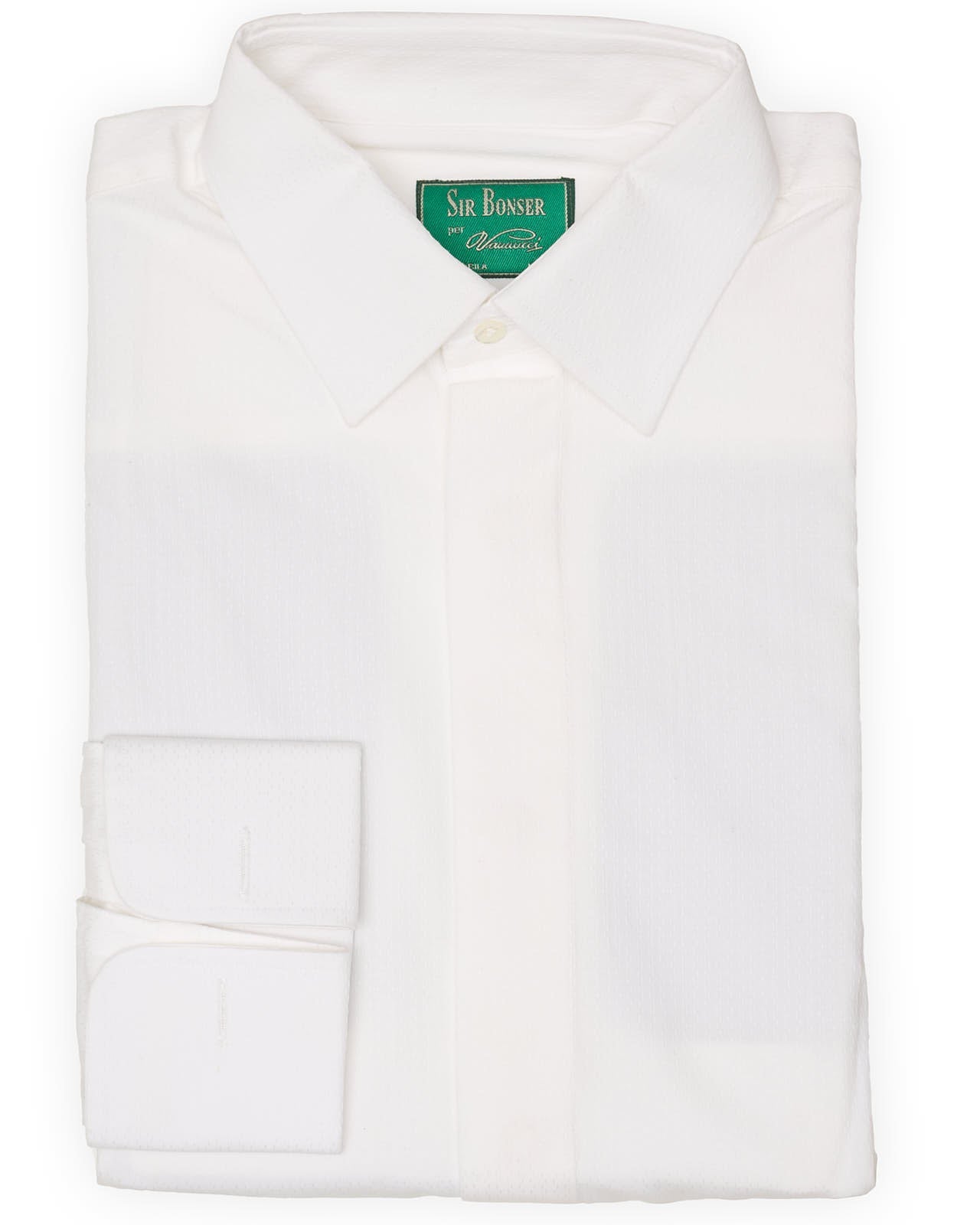 SIR BONSER for Vannucci White Striped Dobby Cotton French Cuff Dress Shirt EU 38 NEW US 15