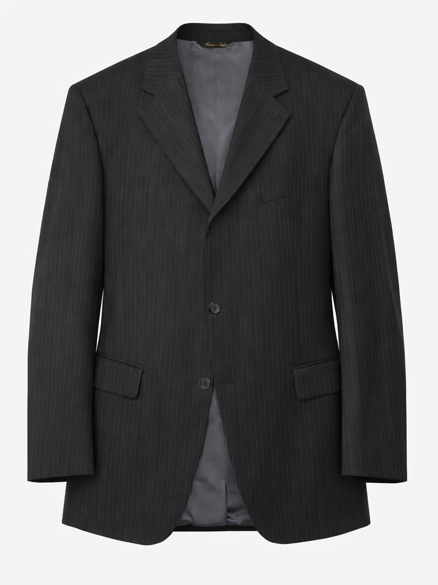 SIR WILSON Dark Gray Striped Superfine Wool Suit Zegna Soltex Fabric