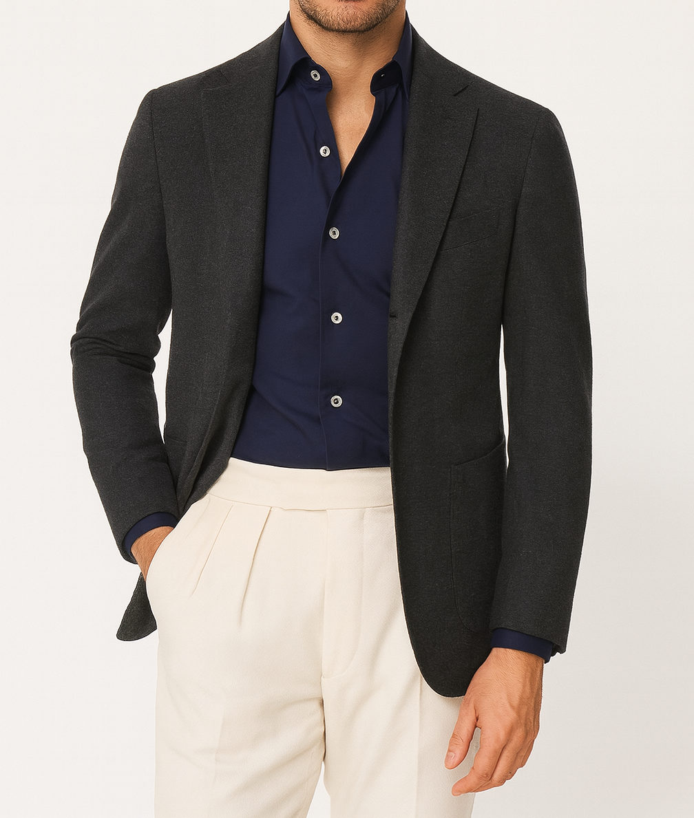 STILE LATINO "Vincenzo" Blue Wool-Cotton Slim Jacket