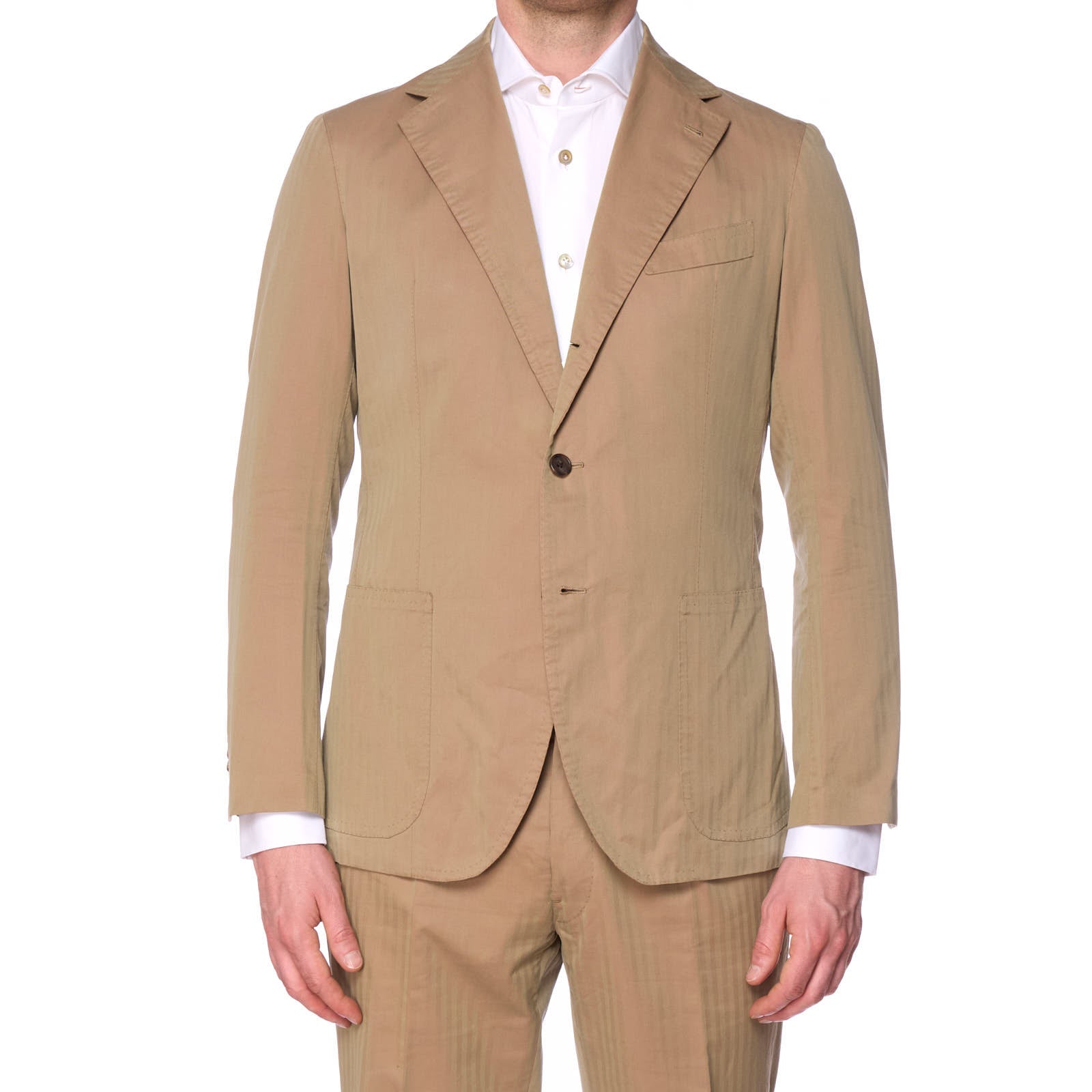 Sartoria SOLITO Handmade Bespoke Beige Herringbone Solaro Cotton Suits EU 48 US 38