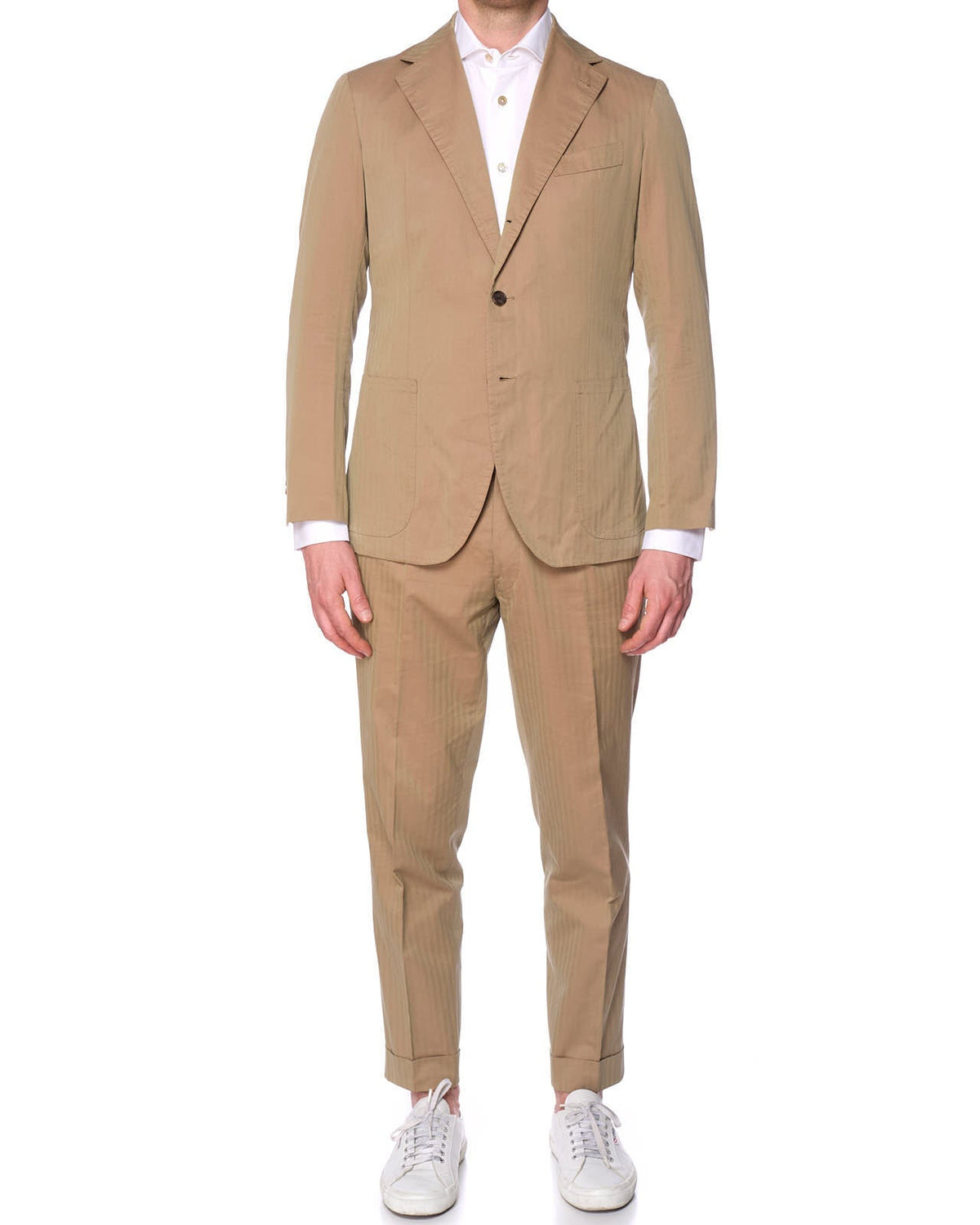 Sartoria SOLITO Handmade Bespoke Beige Herringbone Solaro Cotton Suits