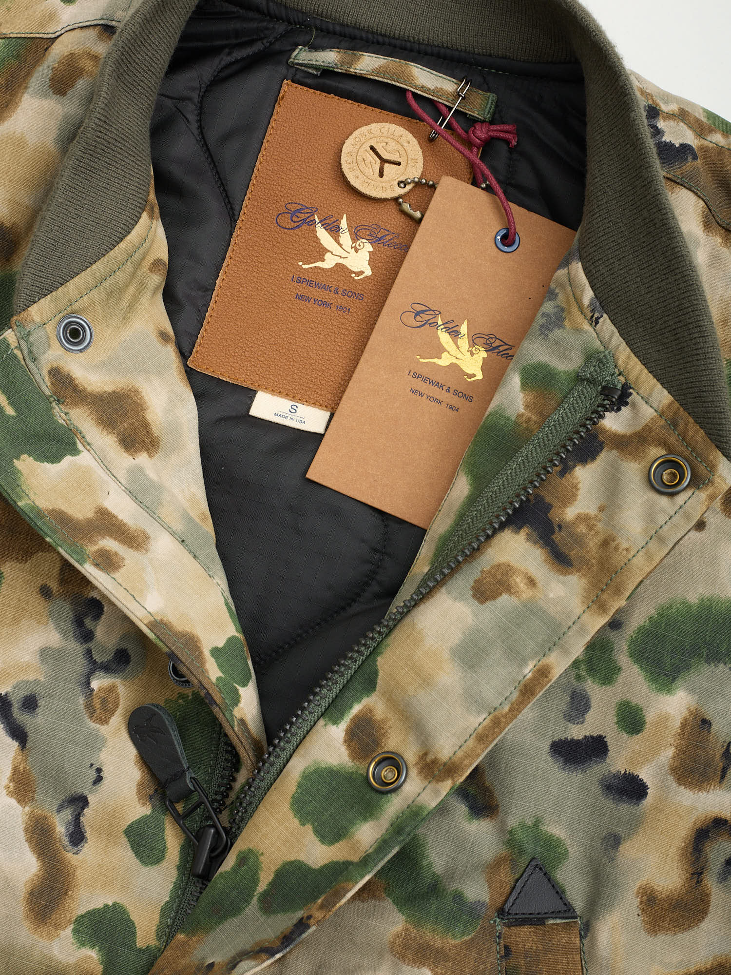 SPIEWAK & SONS Golden Fleece Camo Cotton Nylon Bomber Jacket S USA Made