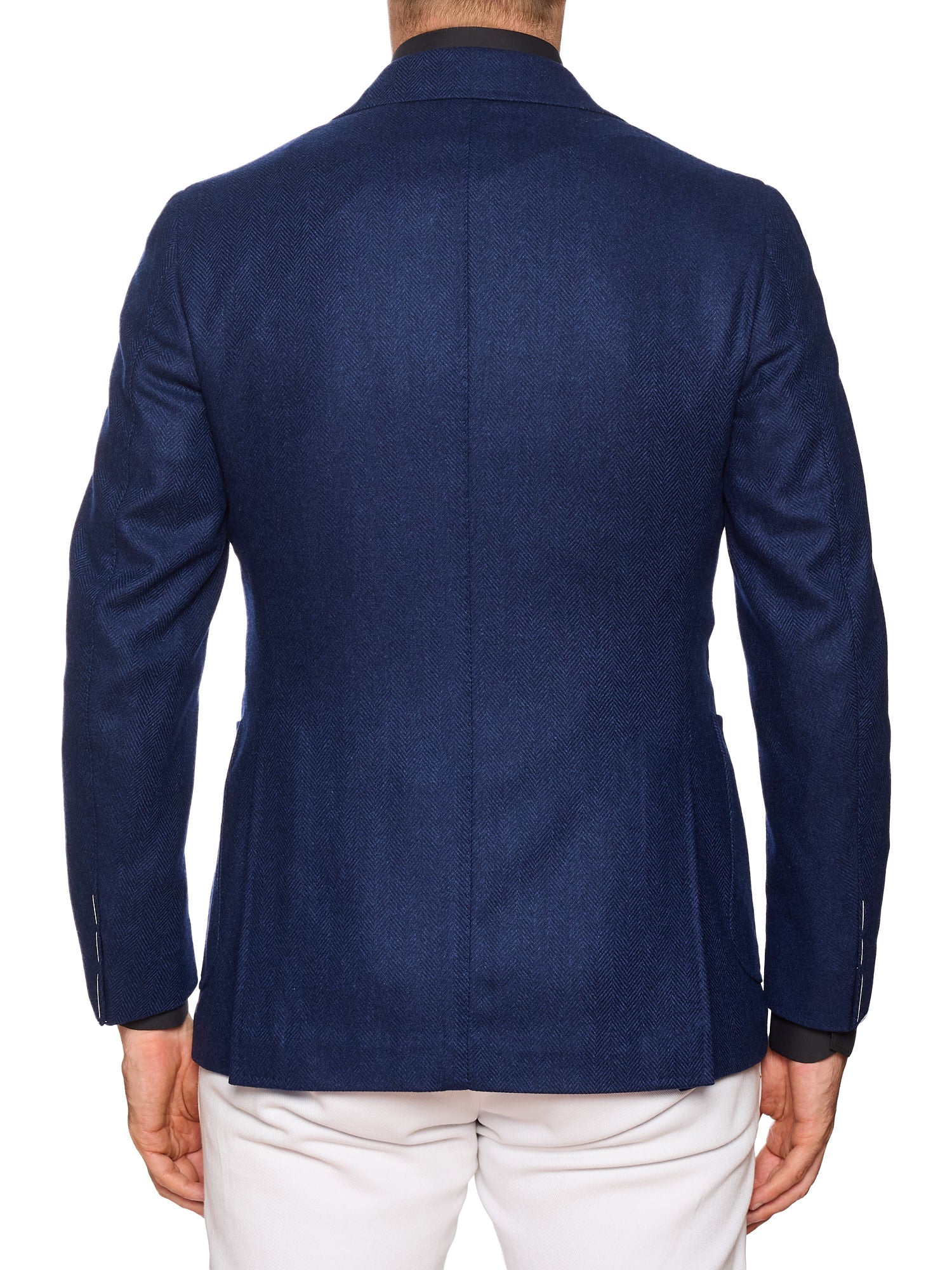 STILE LATINO "Vincenzo" Blue Herringbone Wool Cashmere Slim Fit Jacket