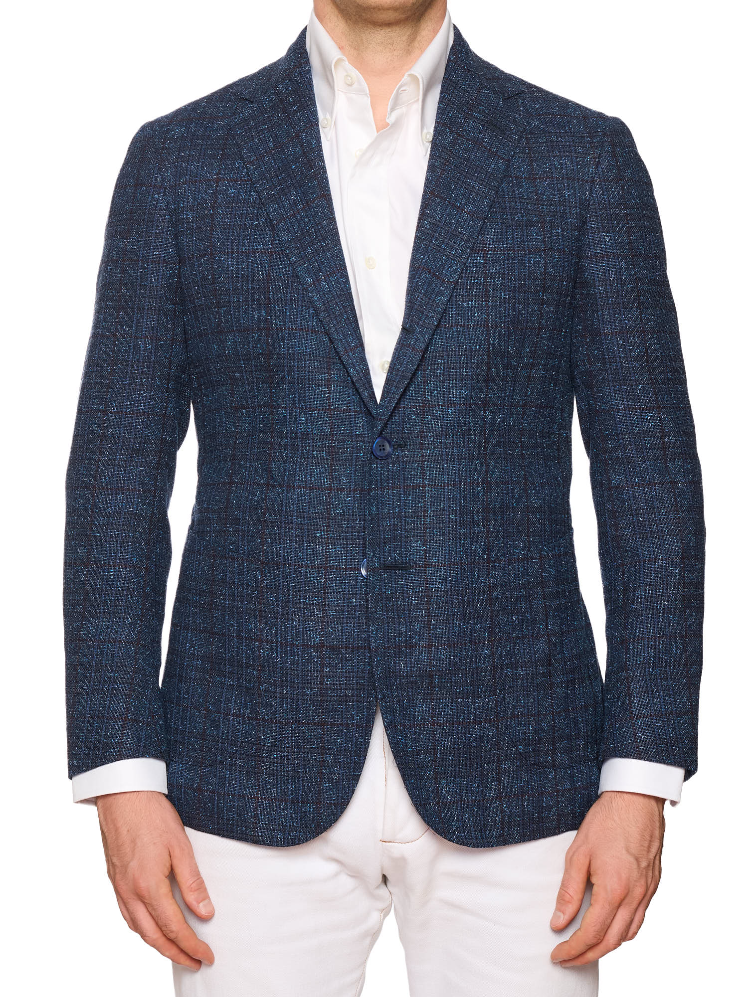 STILE LATINO "Vincenzo" Blue Windowpane Wool-Silk Jacket EU 48 US 38 Slim Fit