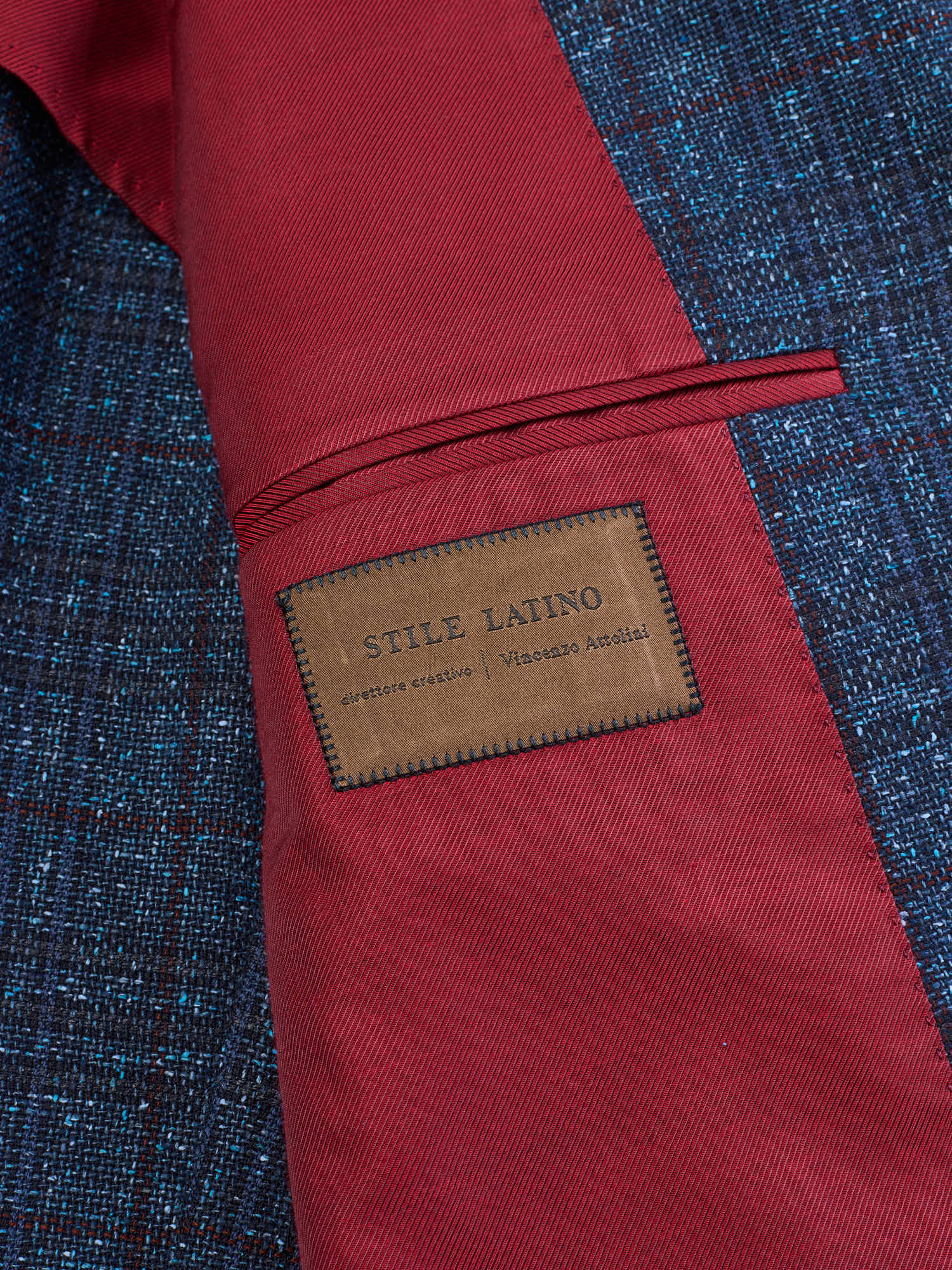 STILE LATINO "Vincenzo" Blue Windowpane Wool-Silk Jacket EU 48 US 38 Slim Fit