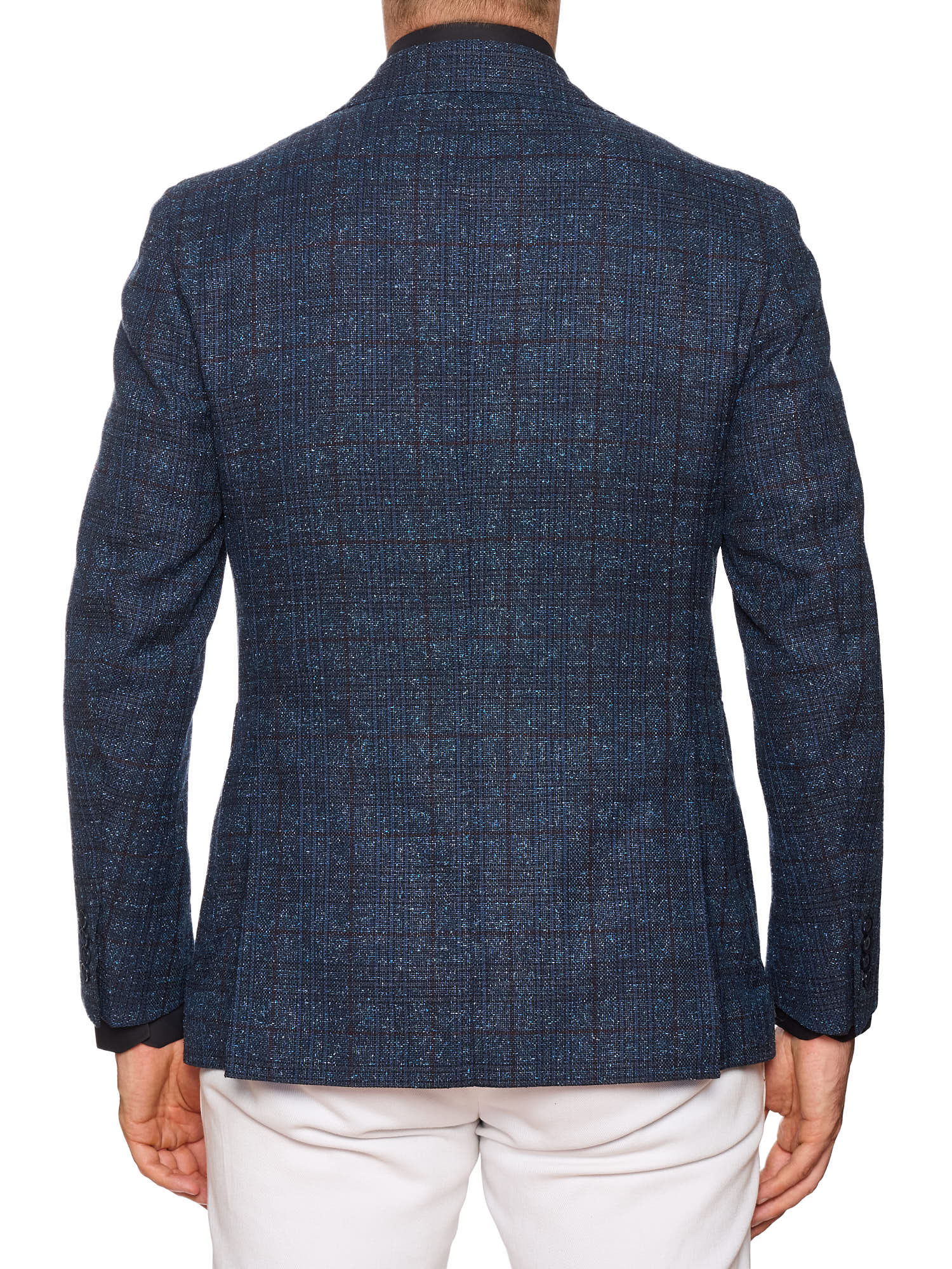 STILE LATINO "Vincenzo" Blue Windowpane Wool-Silk Jacket EU 48 US 38 Slim Fit