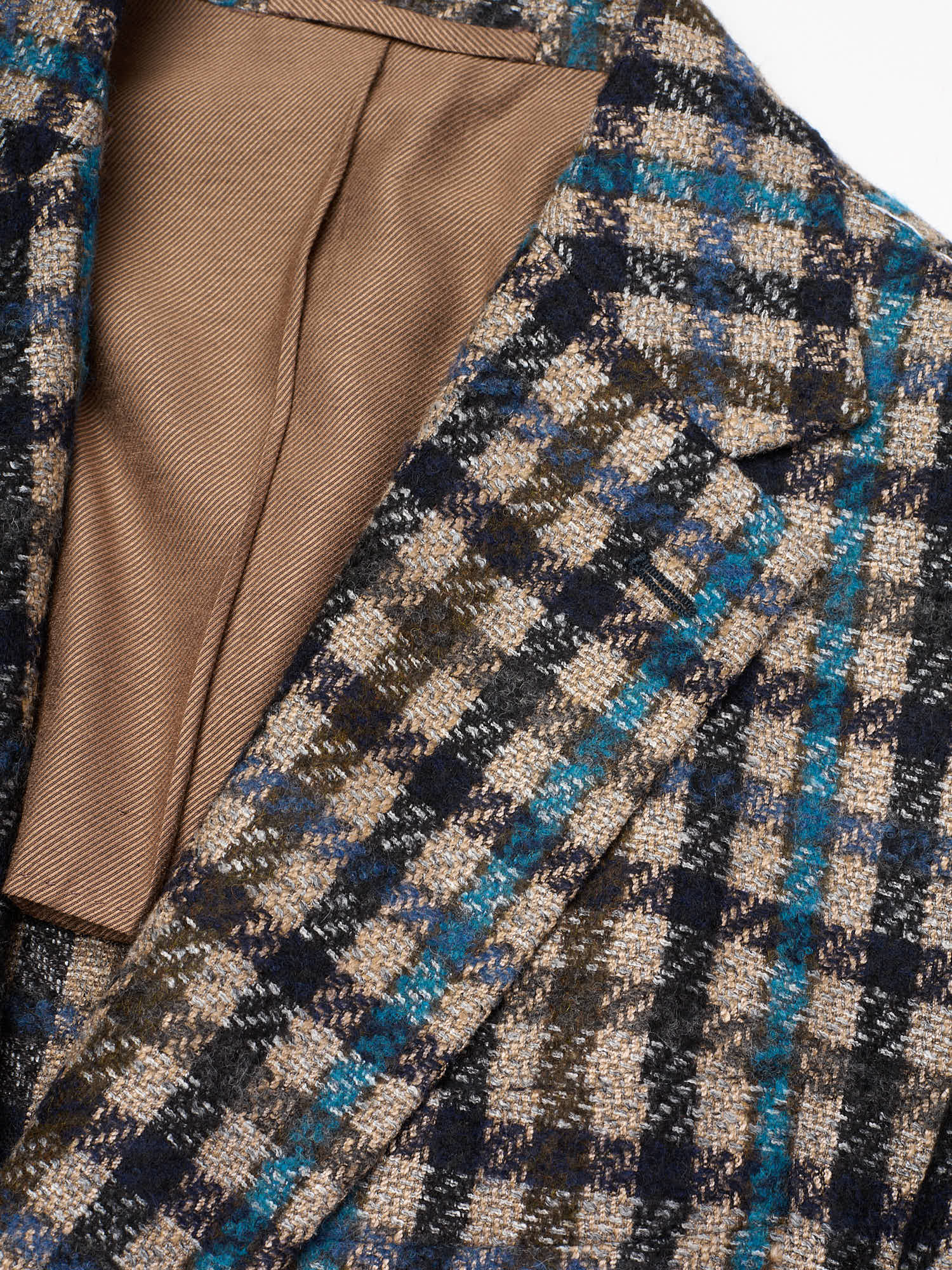 STILE LATINO "Vincenzo" Brown Plaid Alpaca-Wool-Silk-Linen Slim Fit Jacket