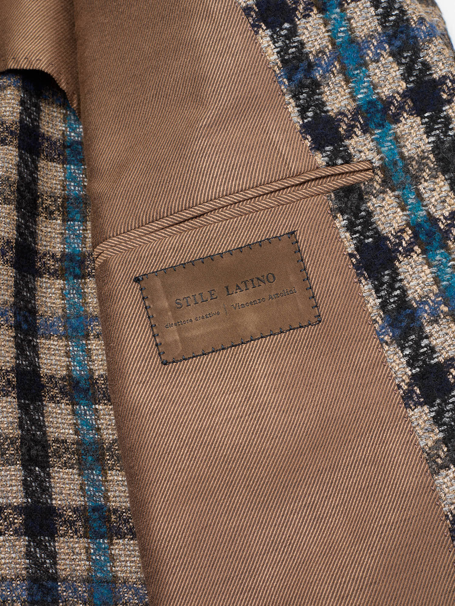 STILE LATINO "Vincenzo" Brown Plaid Alpaca-Wool-Silk-Linen Slim Fit Jacket