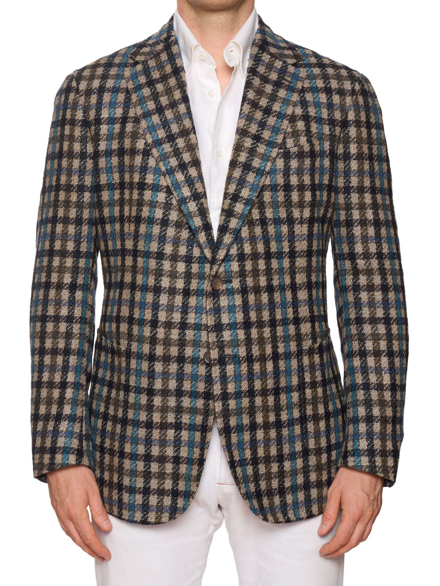 STILE LATINO "Vincenzo" Brown Plaid Alpaca-Wool-Silk-Linen Slim Fit Jacket