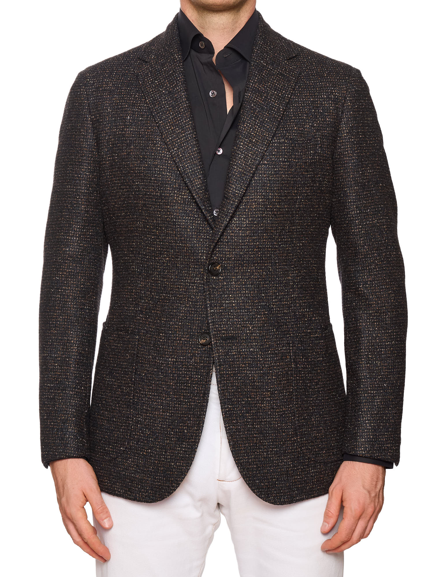 STILE LATINO "Guleo" Brown Wool-Silk-Linen Blazer Slim Fit Jacket