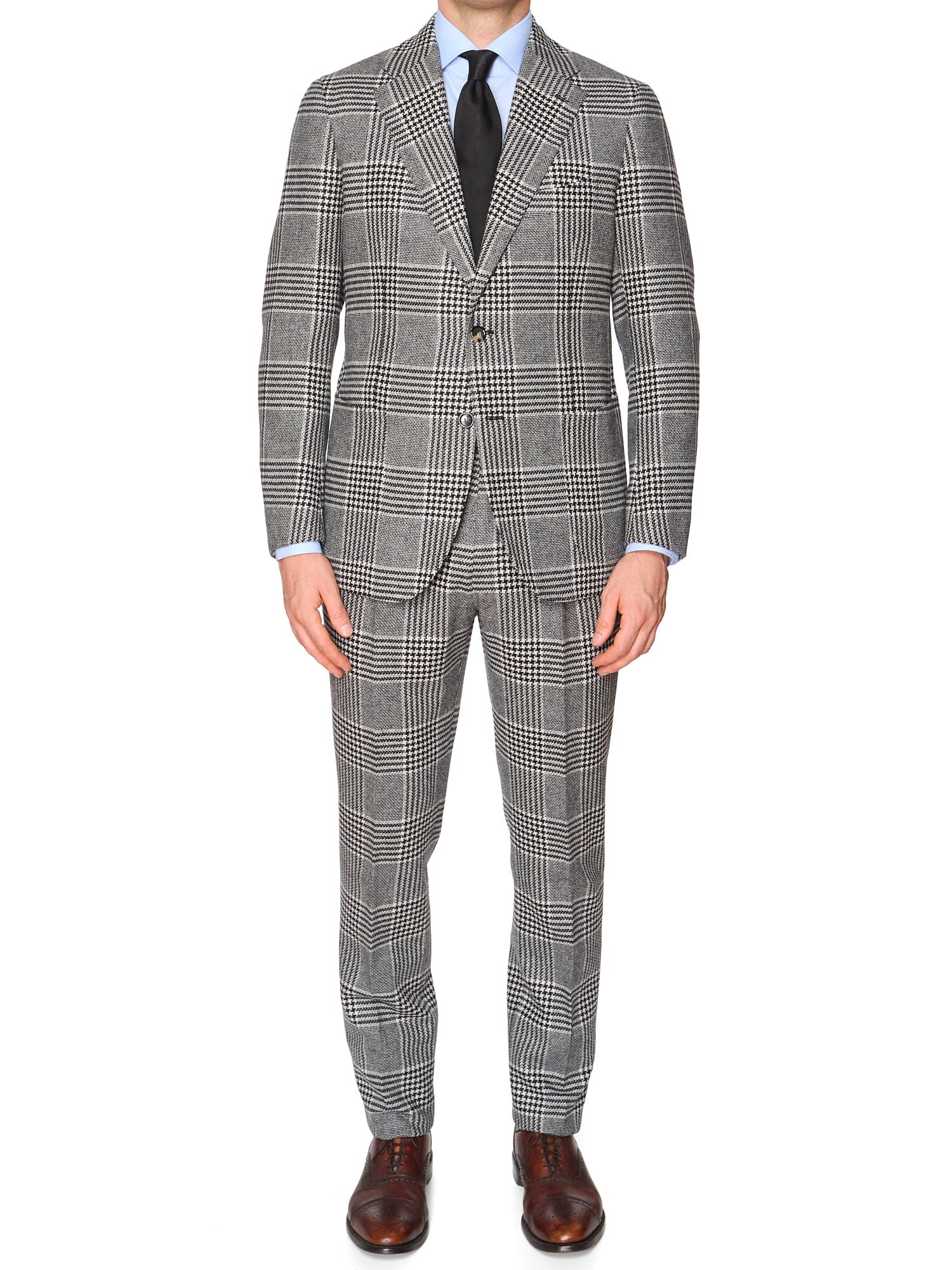 STILE LATINO Gray Prince of Wales Check Virgin Wool Cashmere Slim Fit Suit