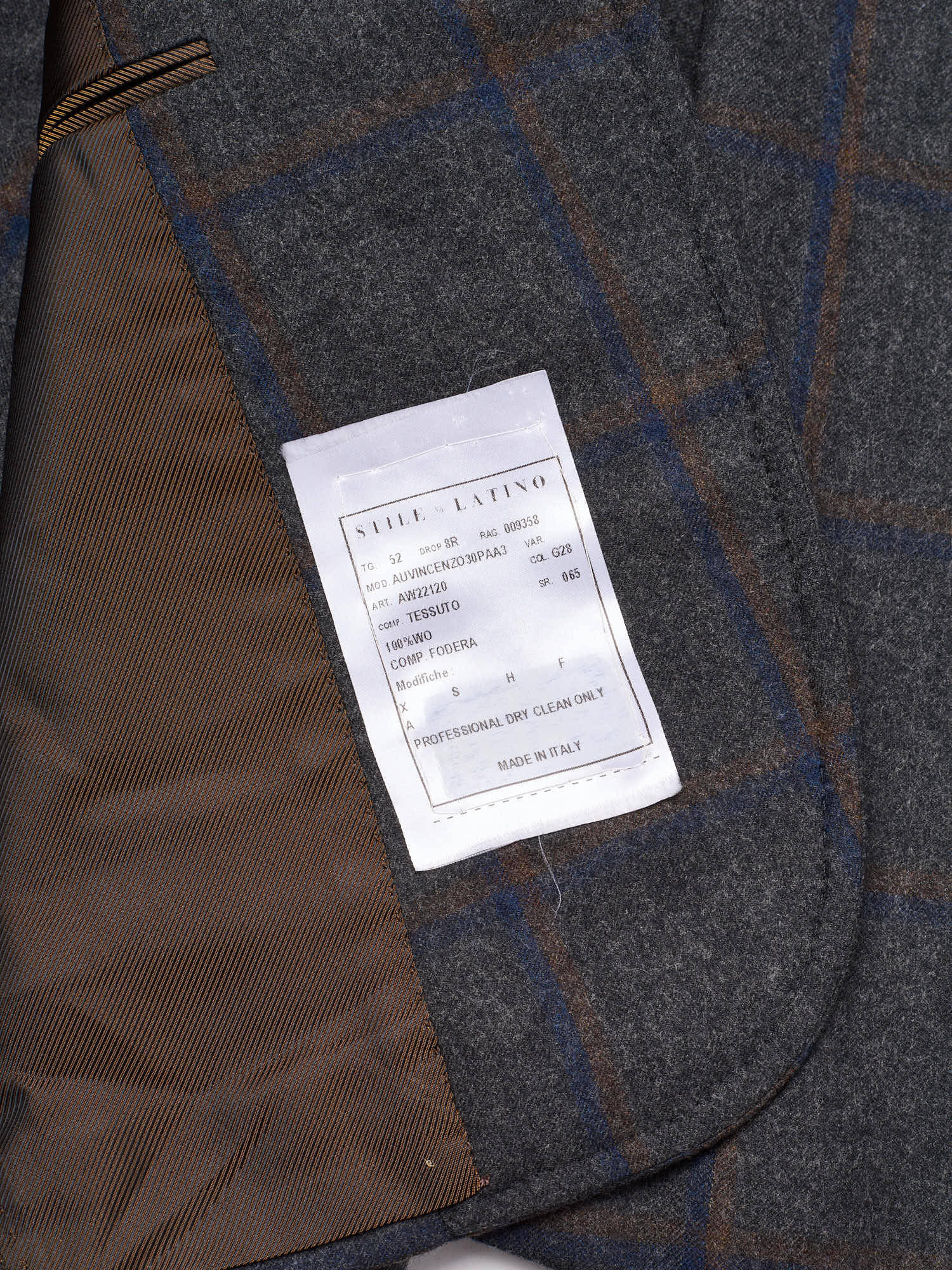 STILE LATINO "Vincenzo" Handmade Blue Windowpane Wool Suit Slim Fit