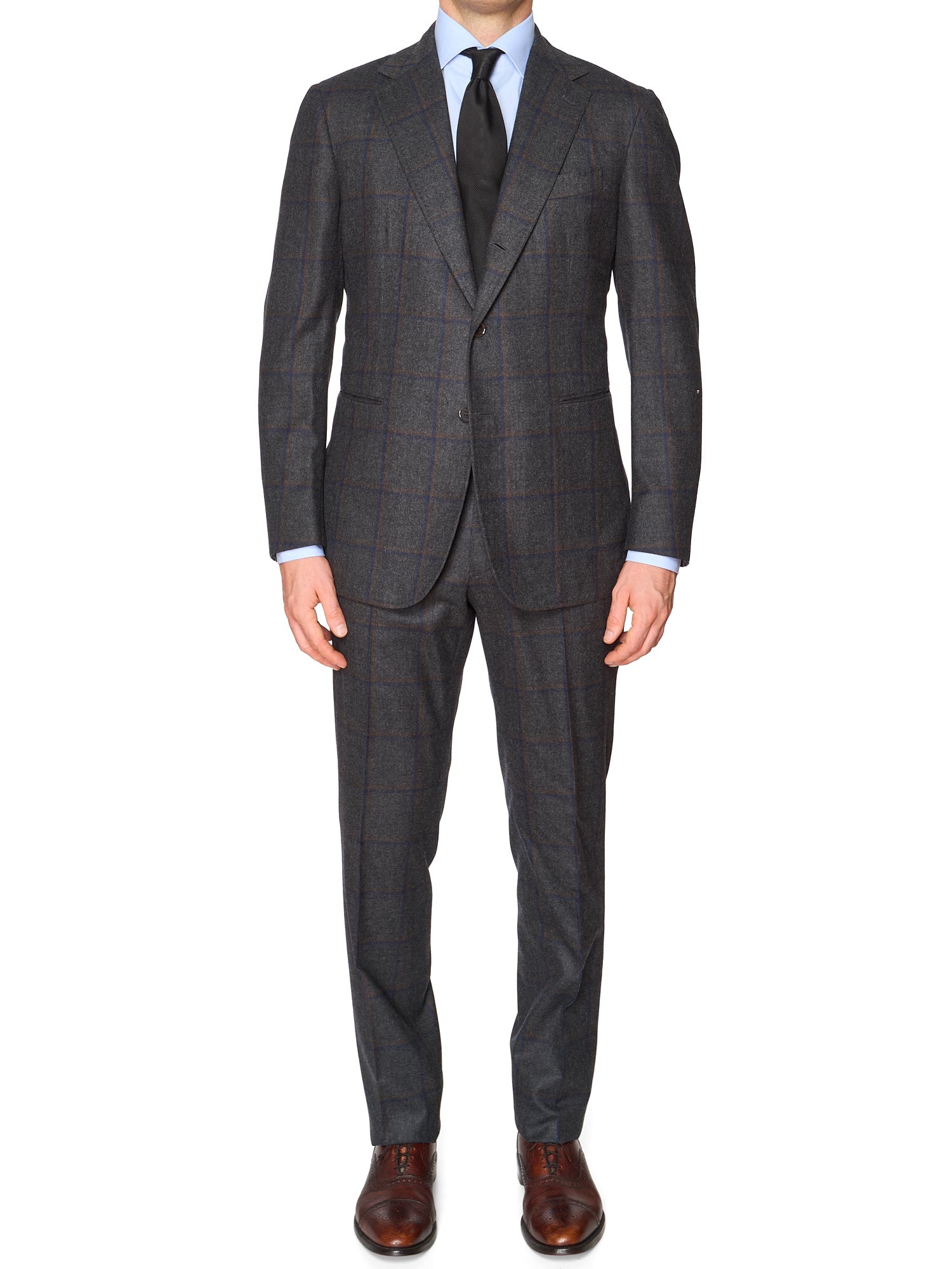 STILE LATINO "Vincenzo" Handmade Blue Windowpane Wool Suit Slim Fit