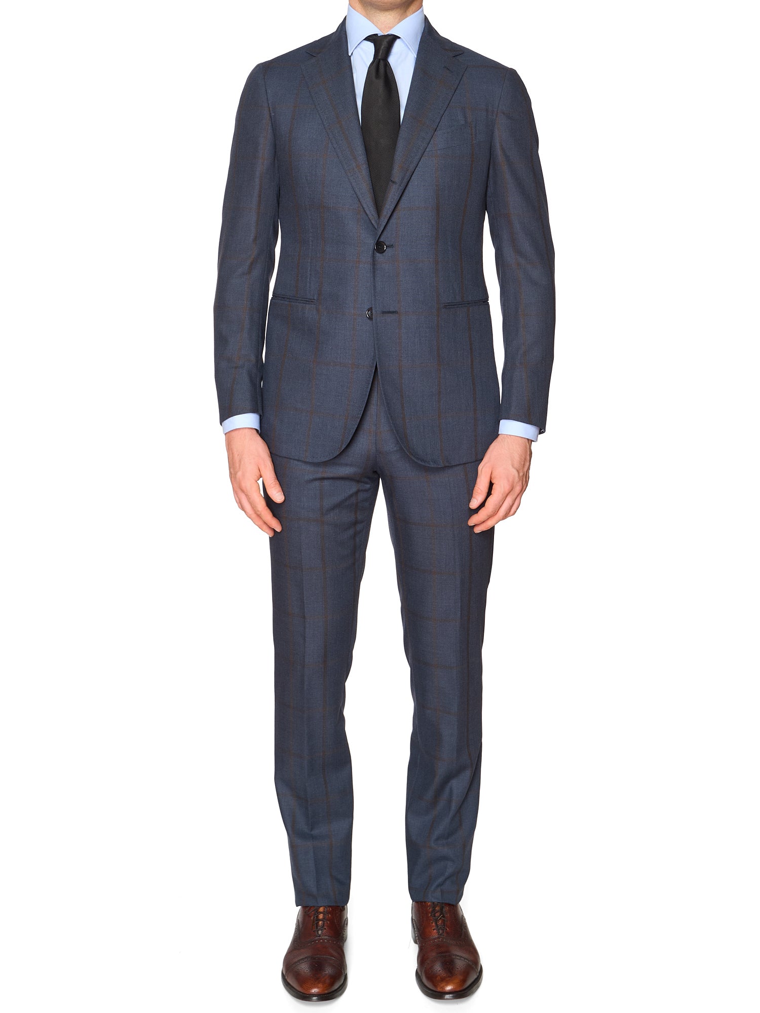 STILE LATINO Handmade Blue Windowpane Wool Suit Slim Fit NEW Vincenzo