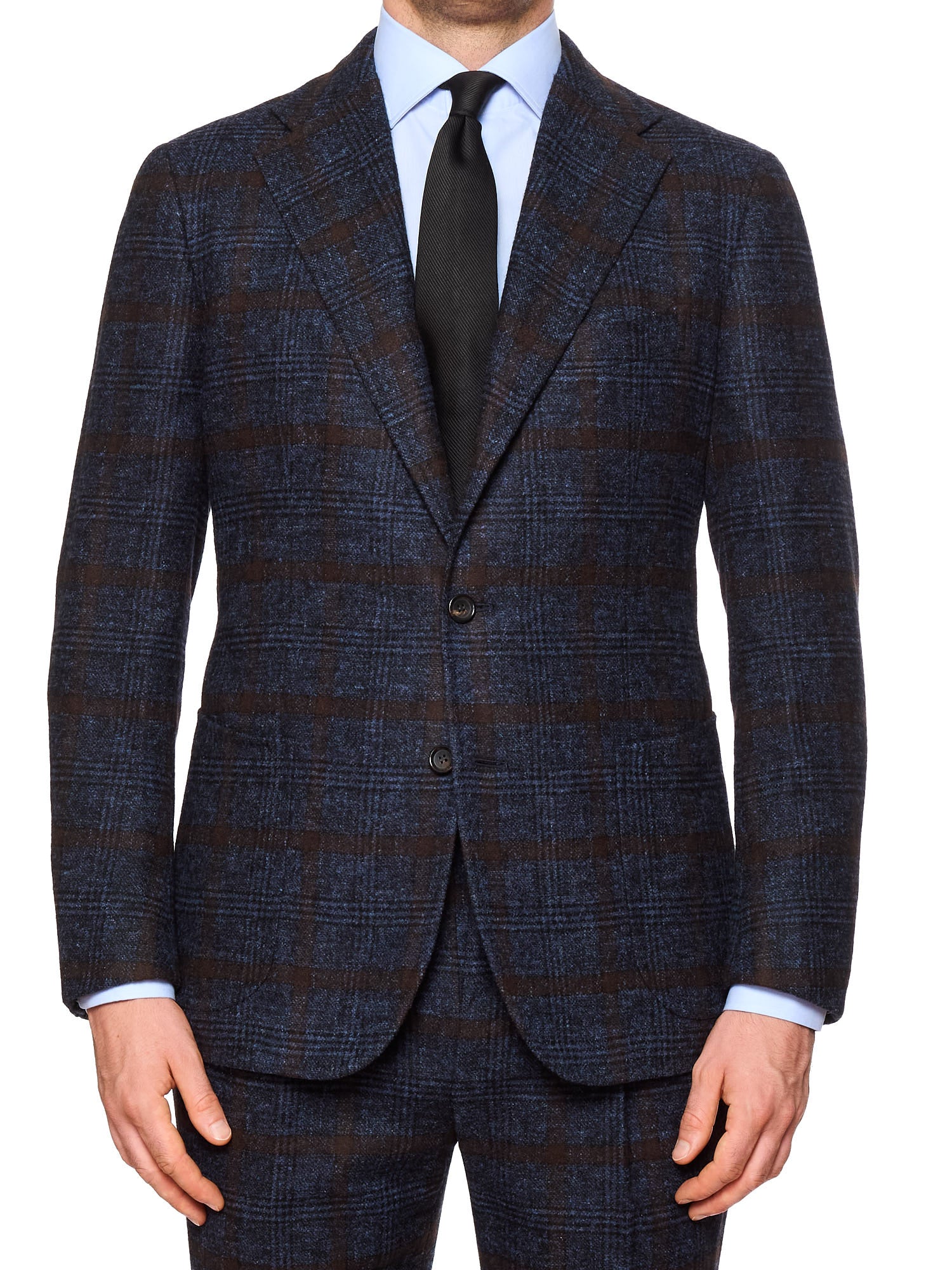 STILE LATINO Handmade Blue Windsor Plaid Flannel Alpaca-Cotton Suit Fausto
