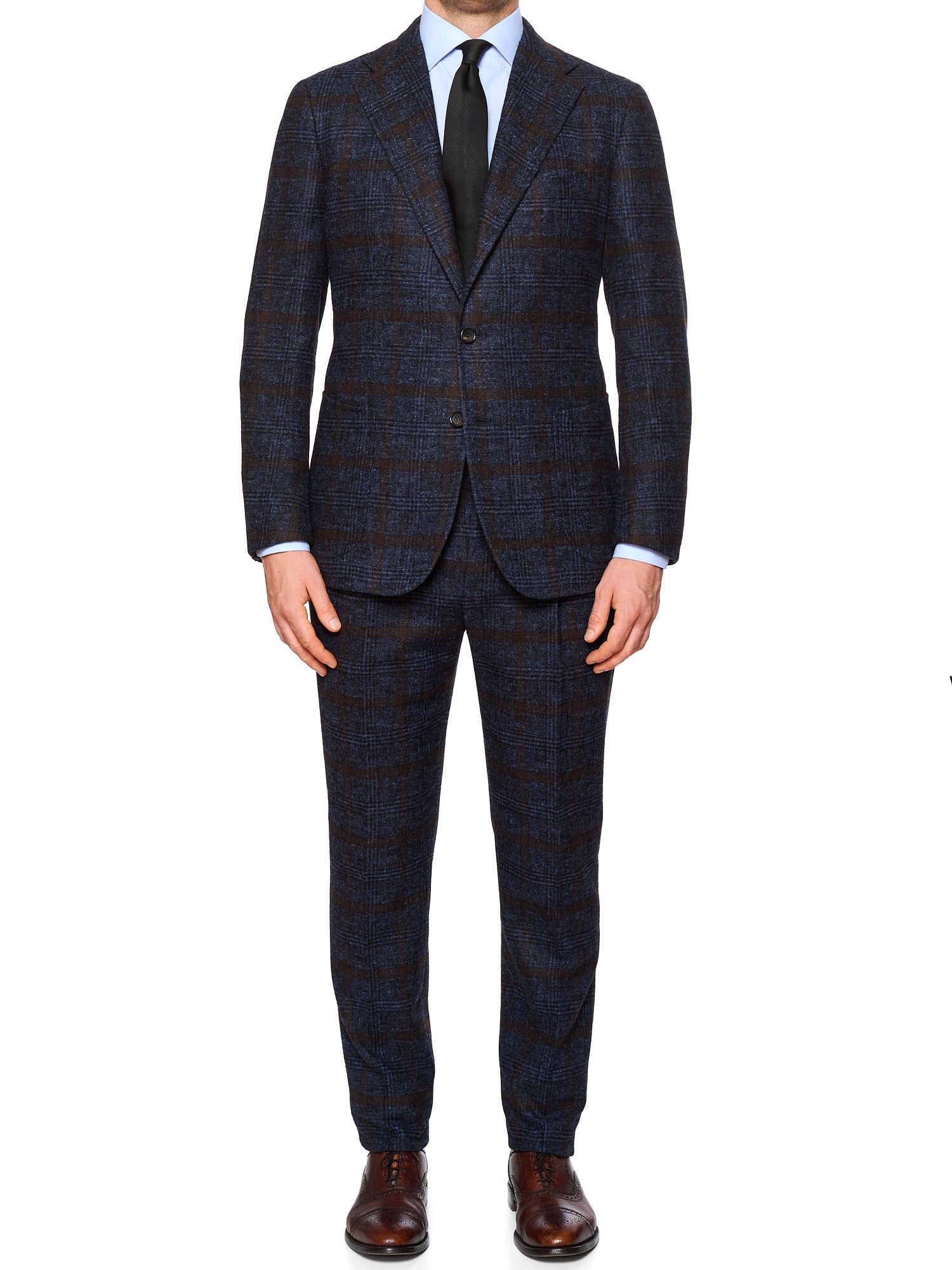 STILE LATINO Handmade Blue Windsor Plaid Flannel Alpaca-Cotton Suit Fausto