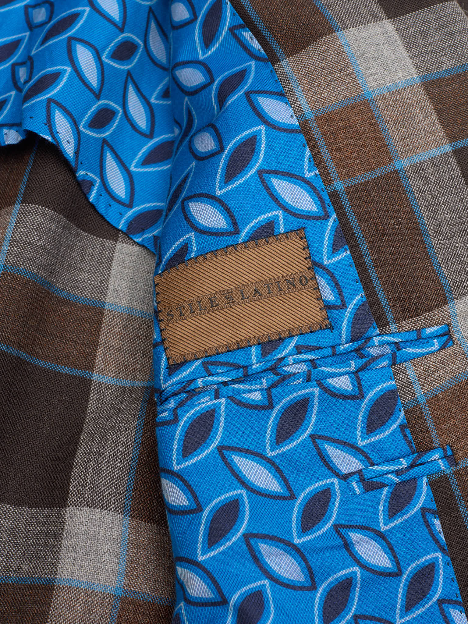 STILE LATINO Handmade Brown Plaid Double Breasted Wool Slim Fit Jacket