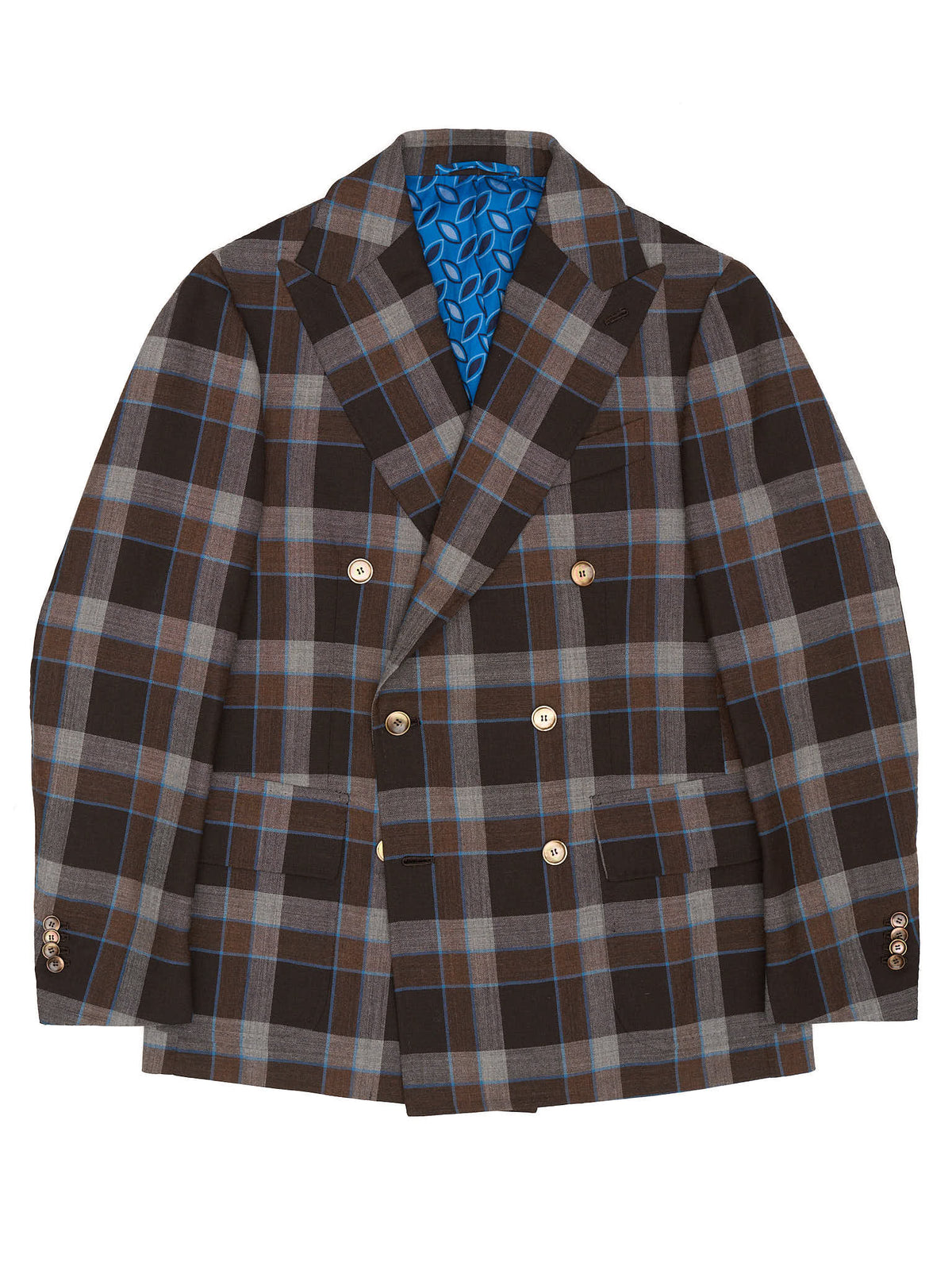 STILE LATINO Handmade Brown Plaid Double Breasted Wool Slim Fit Jacket
