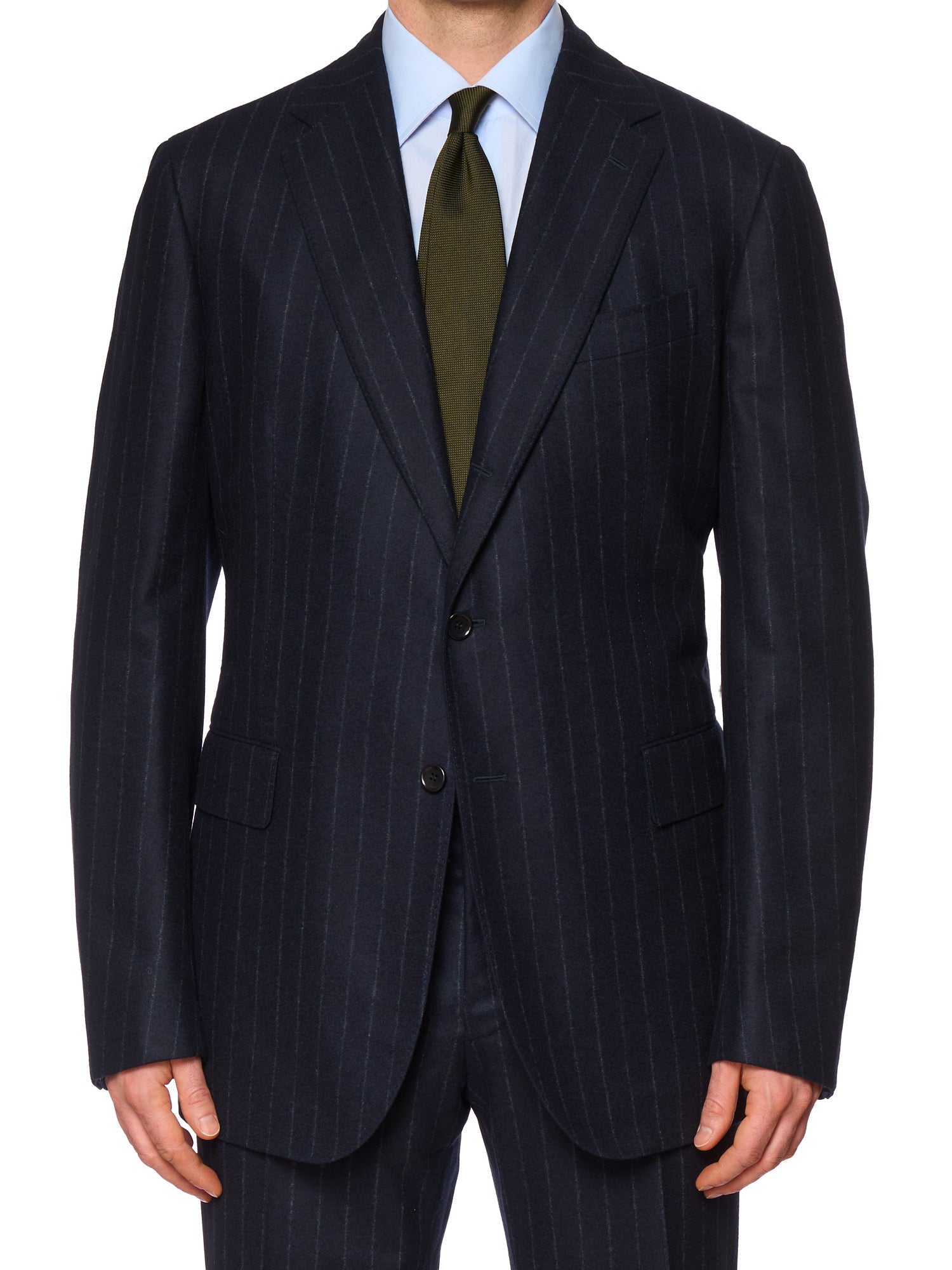 STILE LATINO Handmade Navy Chalk Stripe Wool Flannel Suit EU 54 NEW US 44 Vincenzo
