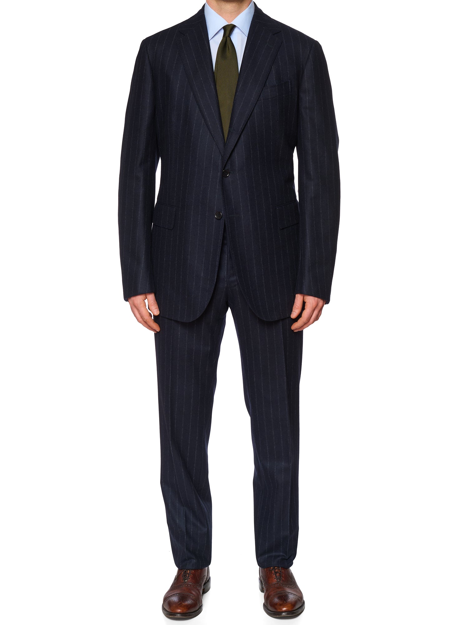 STILE LATINO Handmade Navy Chalk Stripe Wool Flannel Suit EU 54 NEW US