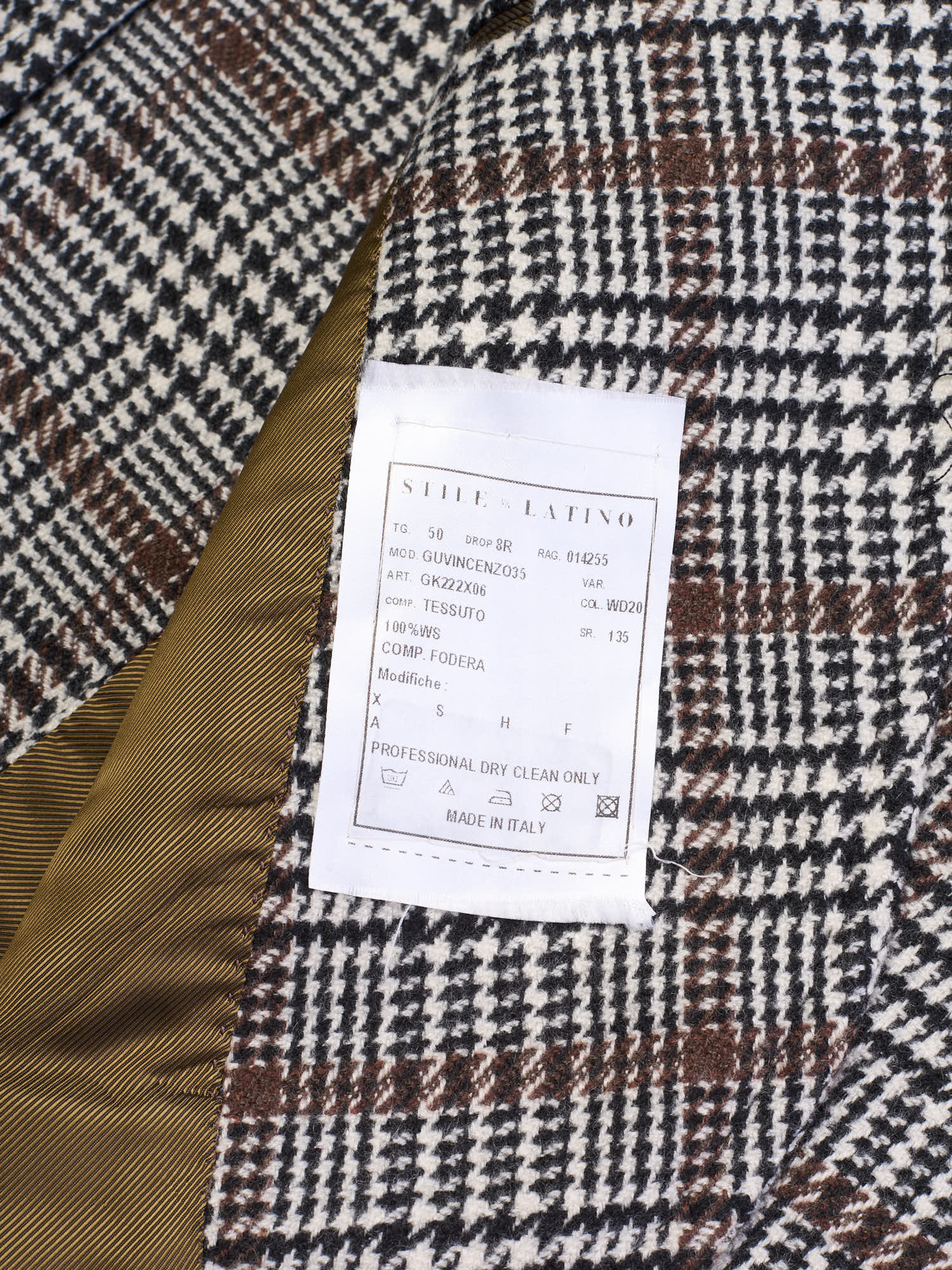 STILE LATINO "Vincenzo" Shepherd's Check Cashmere Jacket EU 50 US 40 Slim Fit
